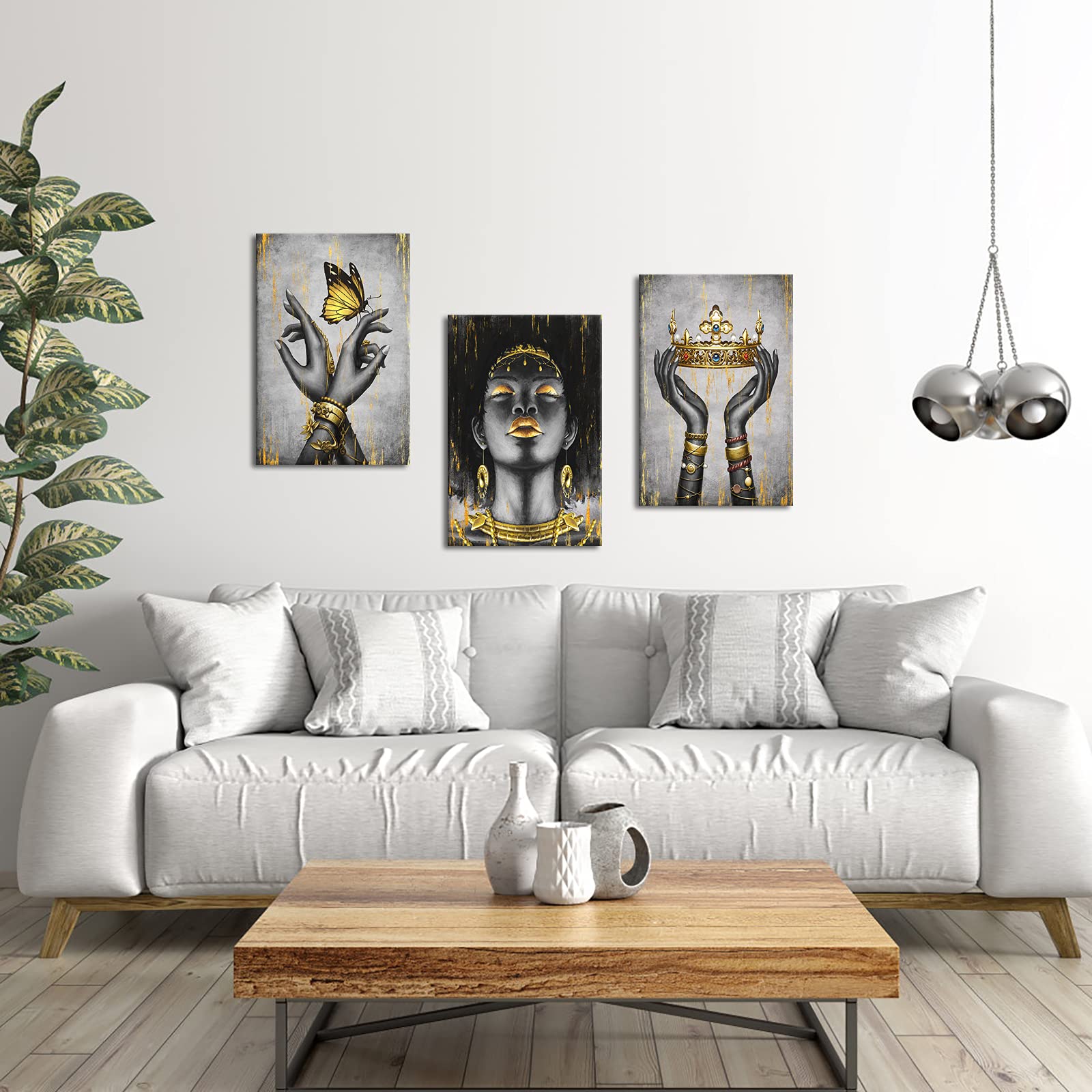 Welmeco Elegant African American Woman With Gold Crown Fashion Accessories Painting Giclee Prints Black Girl Canvas Poster Galle