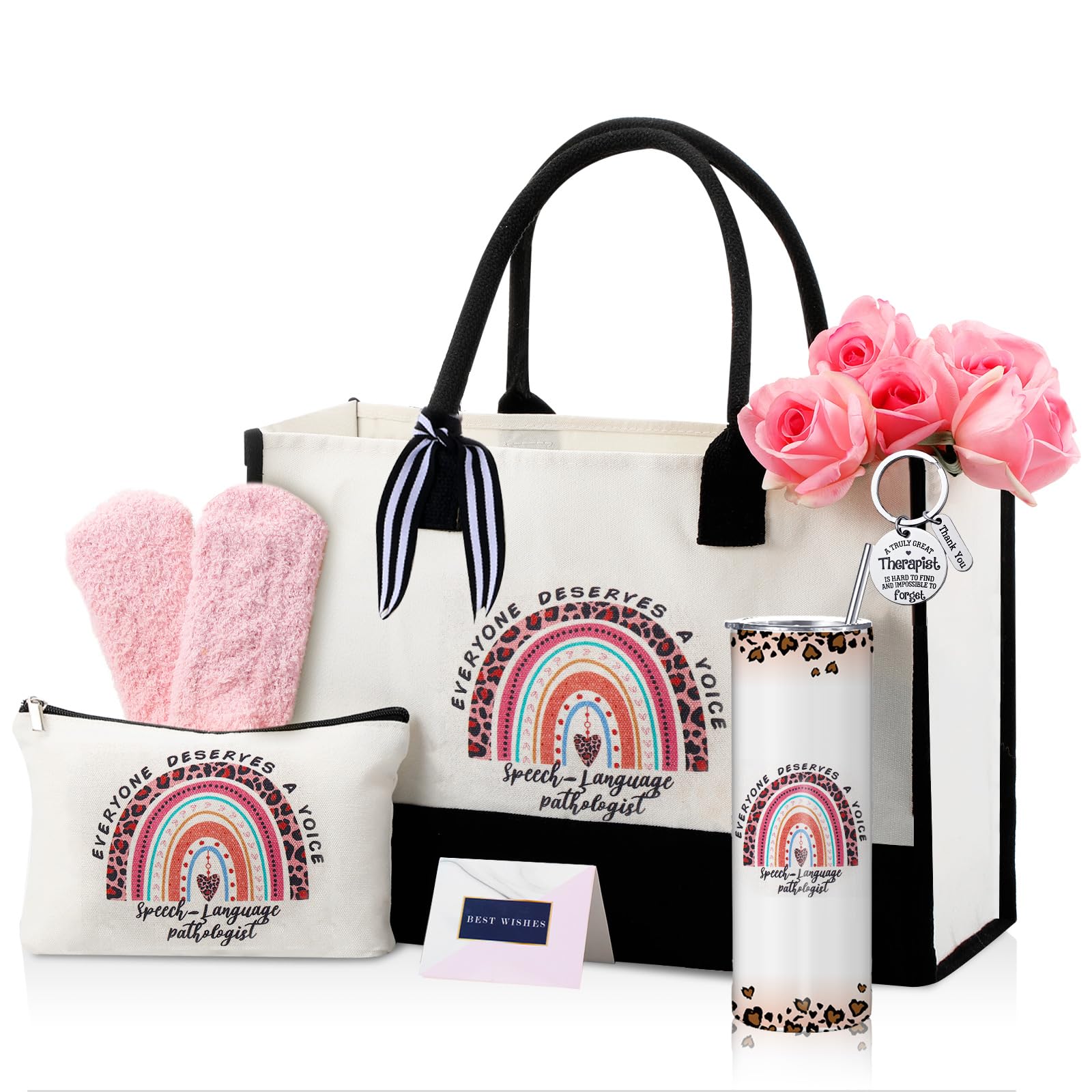 Geiserailie 8 Pcs Speech Language Pathologist Gifts for Women Including Large Speech Therapy Tote Bag Cosmetic Bags Tumbler Cup 