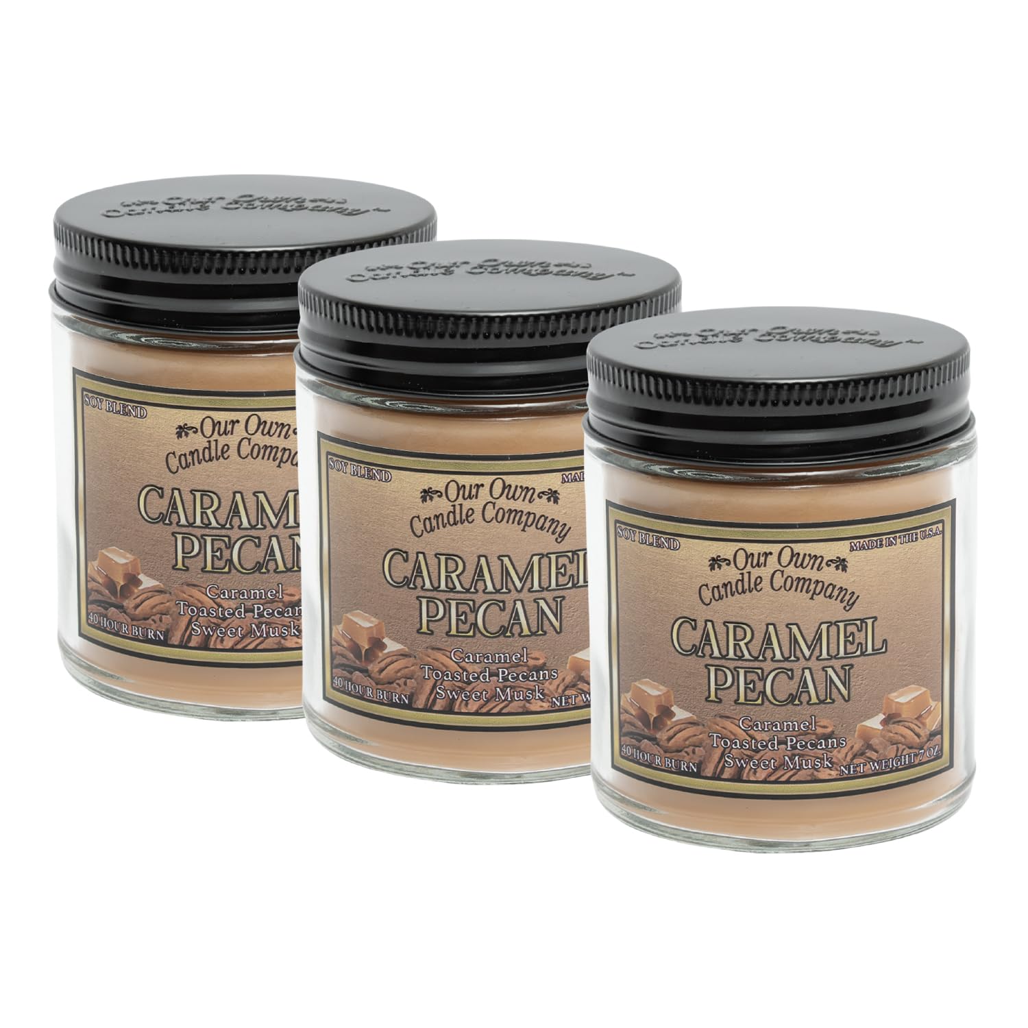 Our Own Candle Company, Caramel Pecan Scented Mason Jar Candles, 40 Hour Burn Time, 7 Ounces (3 Pack)