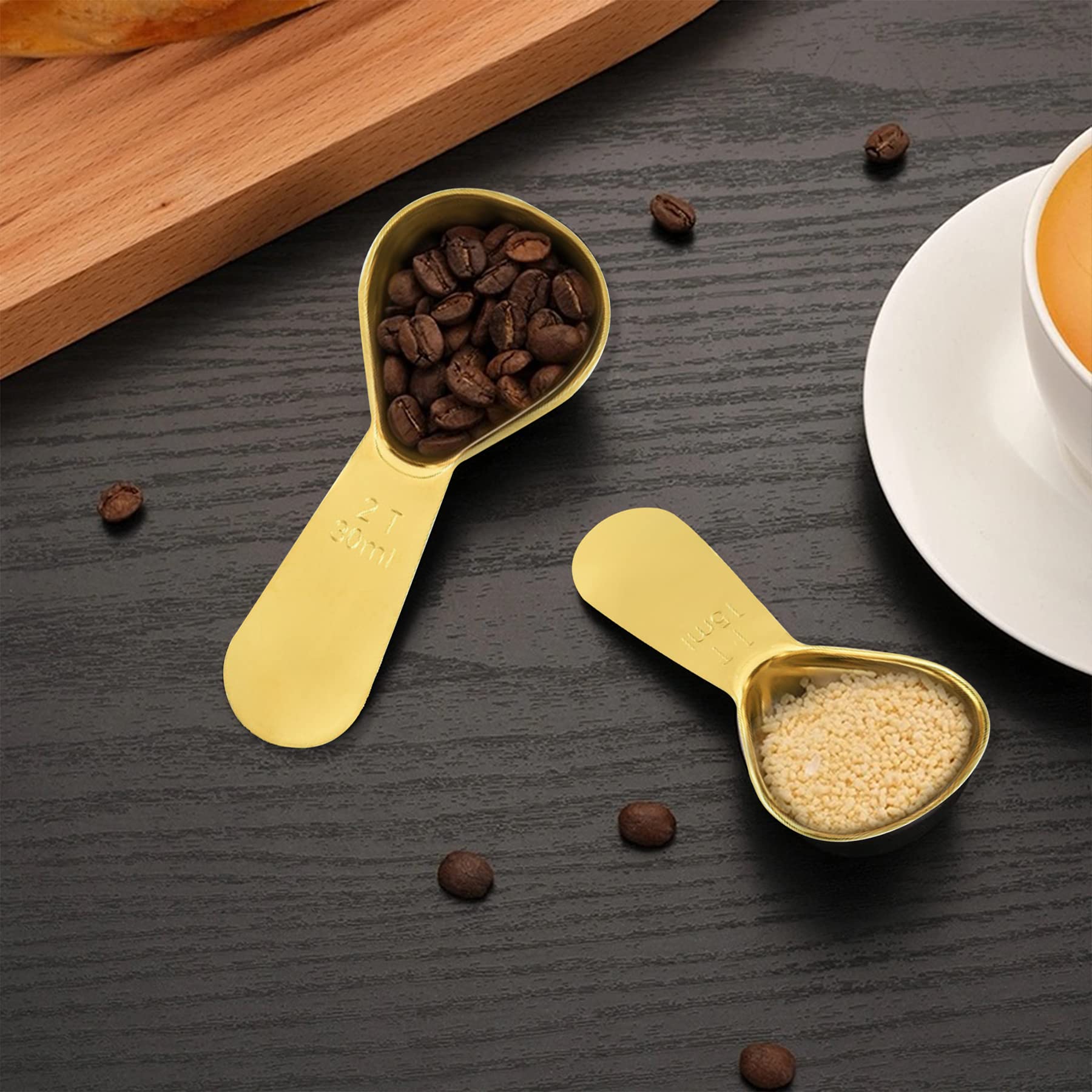 2 Pieces Stainless Steel Coffee Scoops Set(1 Tbsp,2 Tbsp) Durable Coffee Spoons With Ergonomic Handle Measuring Tablespoon For C