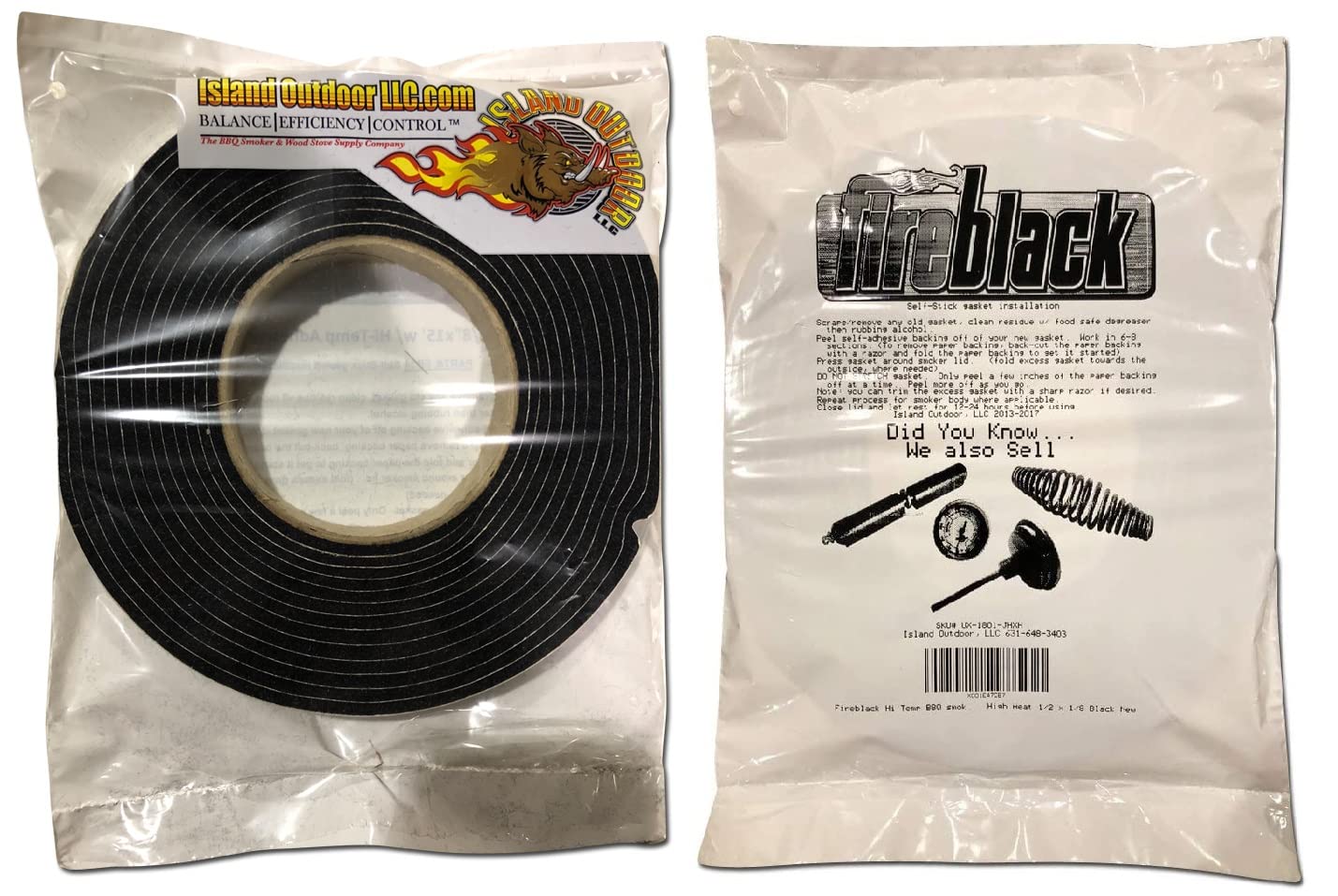 Fireblack Hi Temp BBQ smoker Gasket Self Stick 15 ft High Heat 1/2 x 1/8 Black
