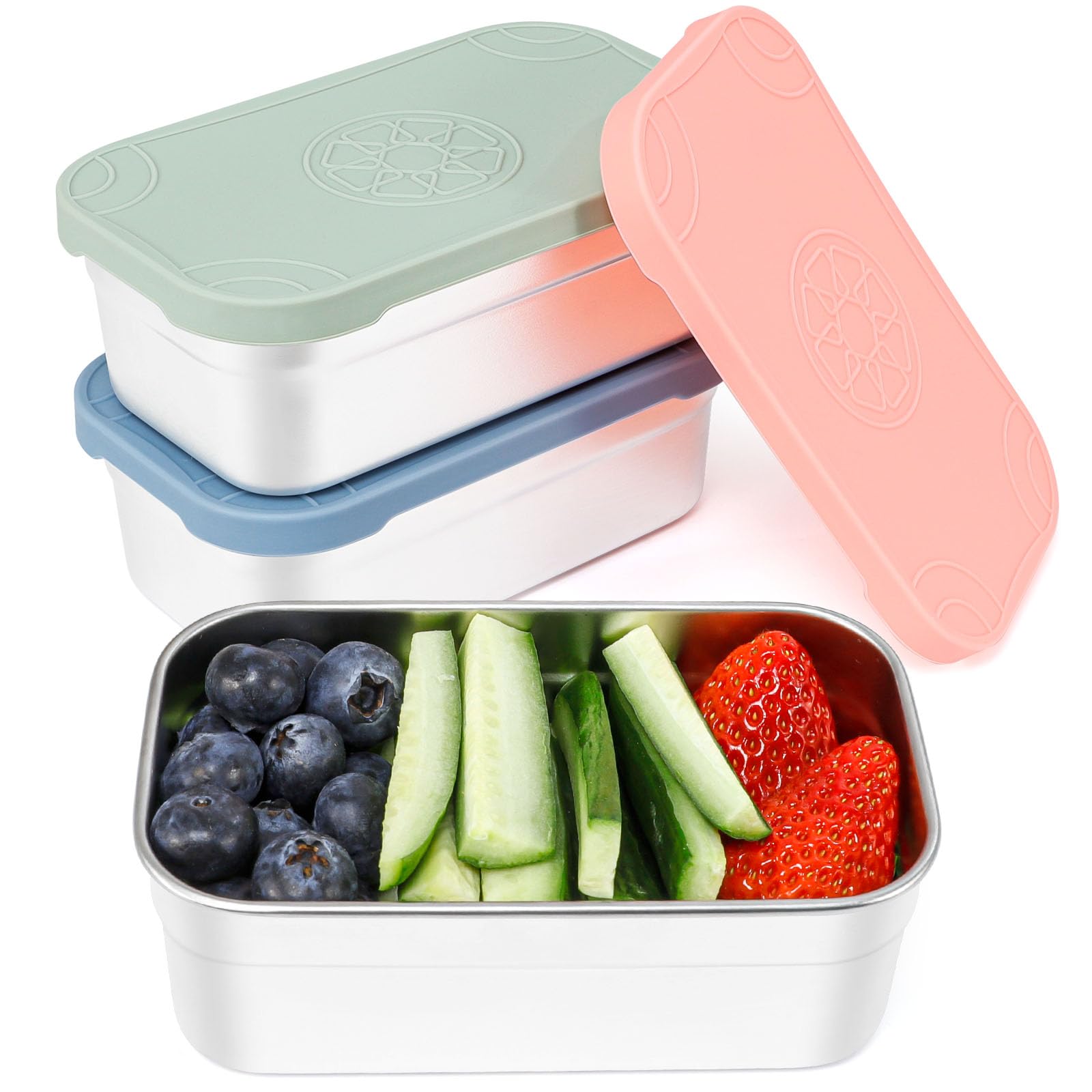 Caperci 3-Pack Large Stainless Steel Snack Containers with Silicone Lids - 15oz Reusable Small Food Storage Deli Containers for 