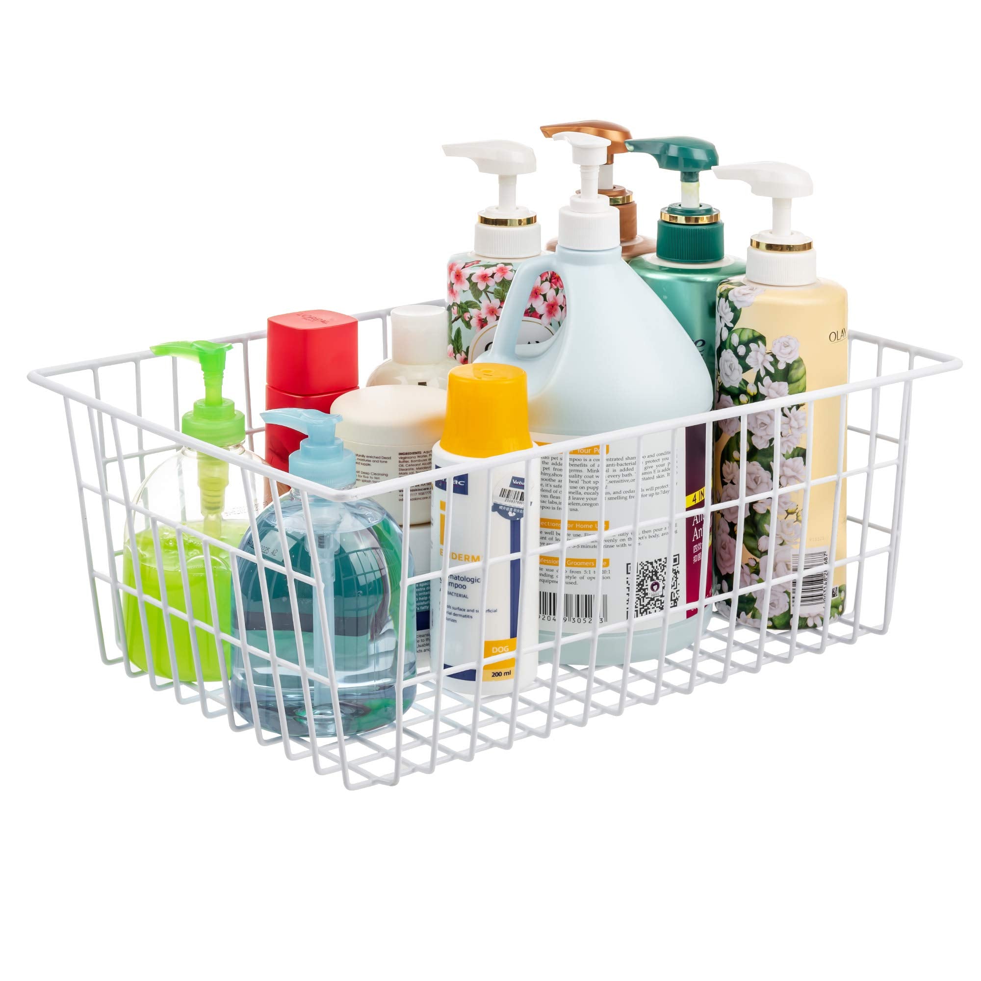 Redrubbit Wire Storage Baskets, Large Farmhouse Metal Freezer Basket Storage Organizer Bins With Handles For Kitchen Cabinets, P