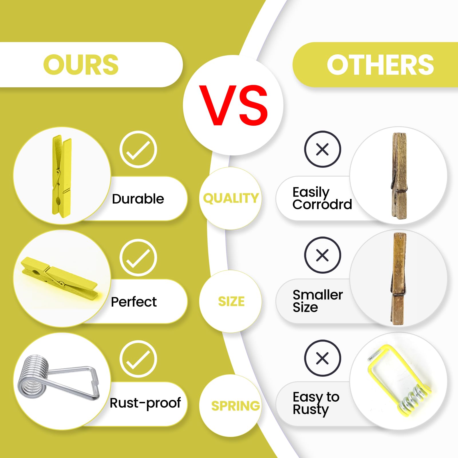 50Pcs Colored Wooden Clothespins, 2.9Inch Yellow Clothes Pins For Clip Pictures Photos Decorative, Small Colorful Wood Decoratio