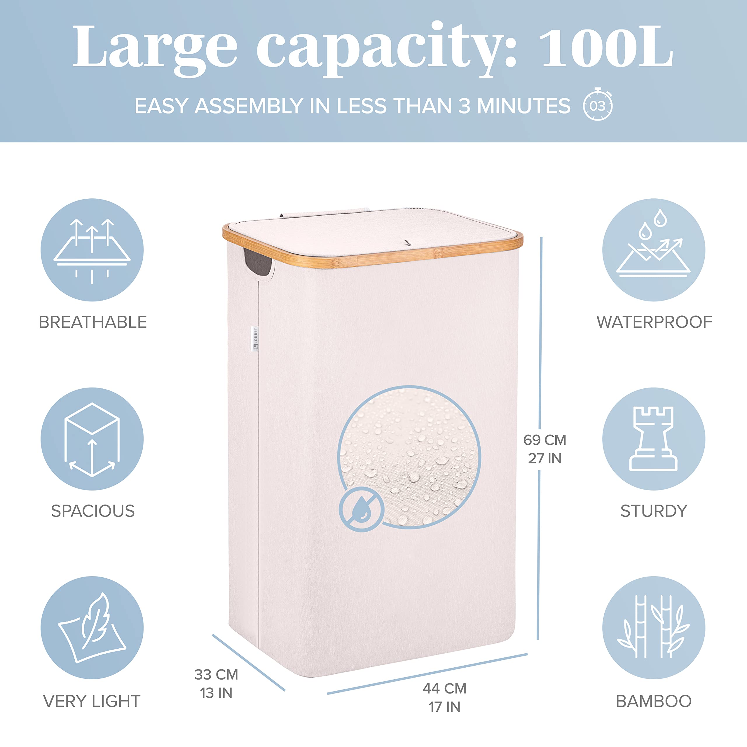 Lonbet Laundry Basket With Lid, Made From Breathable Fabric | Aesthetic Clothes Hampers For Laundry With Side Handles & Sturdy B