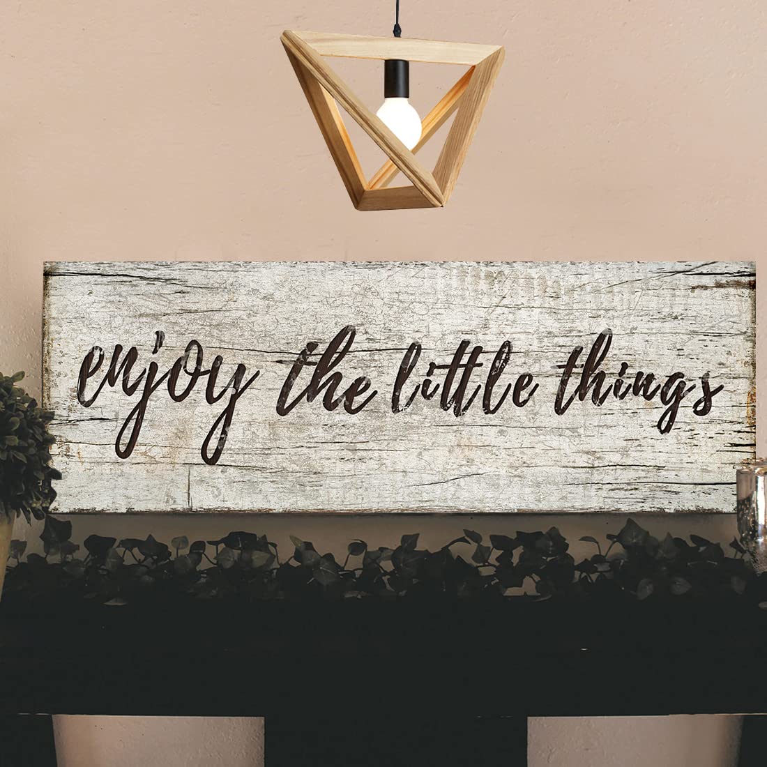 Purple Verbena Art Canvas Wall Decor Sign - Enjoy the Little Things, 6"x17", Framed Rustic Wooden Art for Home, Office, Living Room, Bedroom
