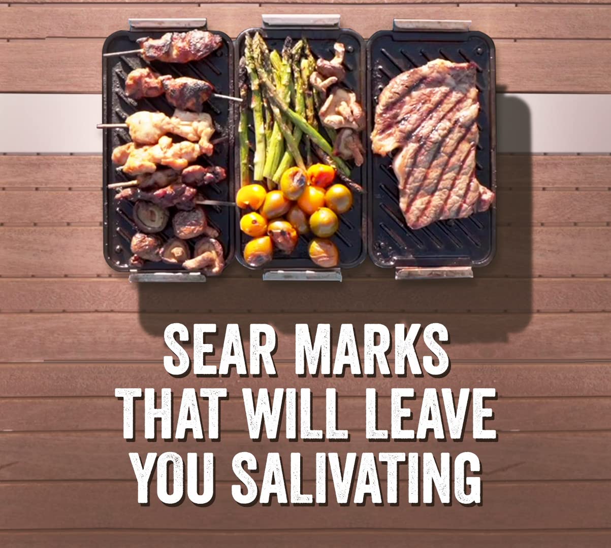 Yukon Glory Sear 'N Serve Cast Iron Grill Pan Set Includes 3 Cast Iron Grilling Baskets & Clip-On Handle - Cast Iron Grill Pans