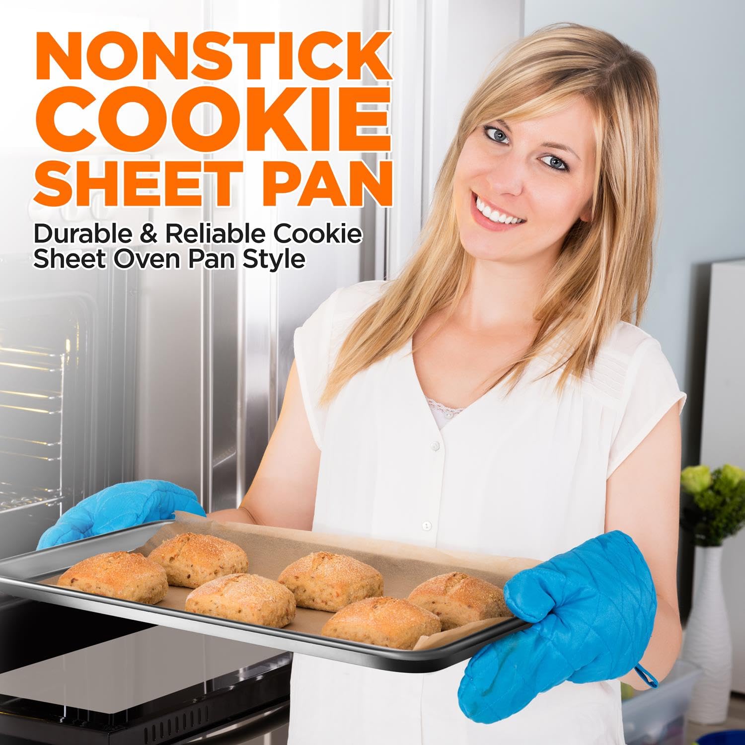 Nutrichef Non Stick Baking Sheets, Cookie Pan Aluminum Bakeware, Professional Quality Kitchen Cooking Non-Stick Bake Trays With