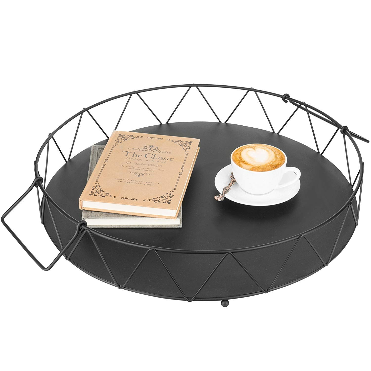 Indian Decor 6332Ro19 Geometric Metal Wire Round Serving Tray With Handles
