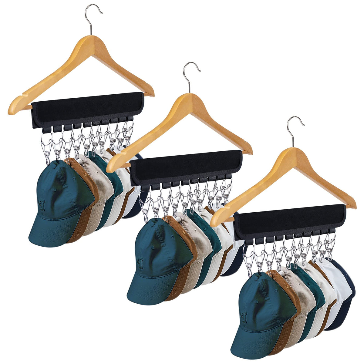 Hat Rack For Baseball Caps, 3Pack Hat Organizer, Hang Hat Hanger For Closet, Hat Storage Clips Holder For Ball Cap Winter Beanie
