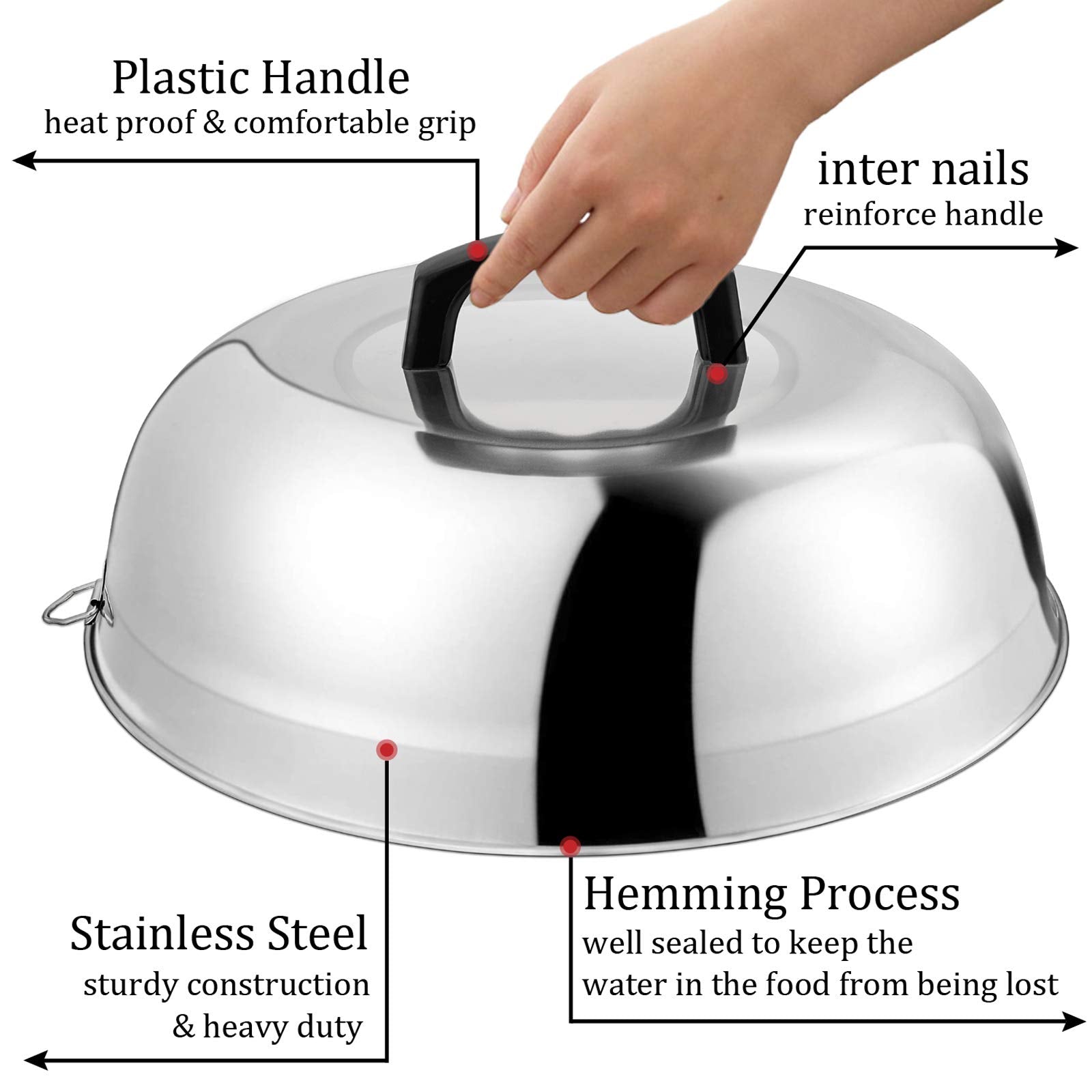 12 Inch Cheese Melting Dome, Hasteel Heavy Duty Round Basting Steam Cover, Stainless Steel Griddle Grill Accessories For Flat To