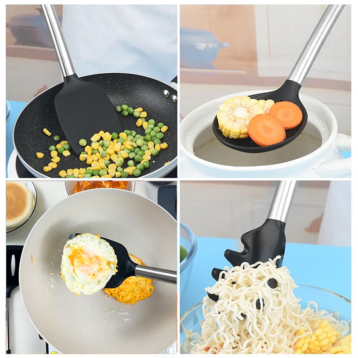 Klaqqed 5Pcs Silicone Spatula Heat Resistant Long Large Spatulas Set For Nonstick Cookware, Rubber Pancake Fish Turner Spatula F