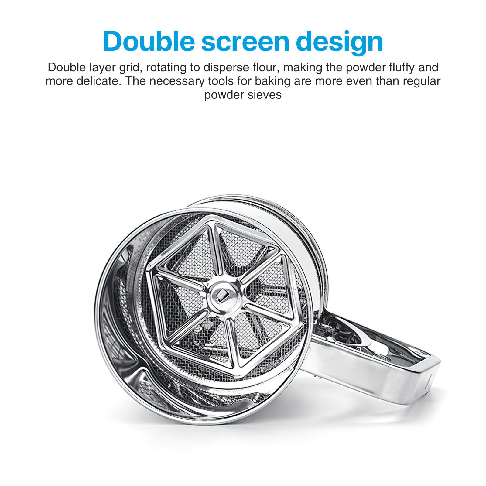 Flour Sifter For Baking, 304 Stainless Steel 3 Cup Flour Sieve Fine Mesh Screen Powder Sifters For Quick Sifting, Double-Layer S