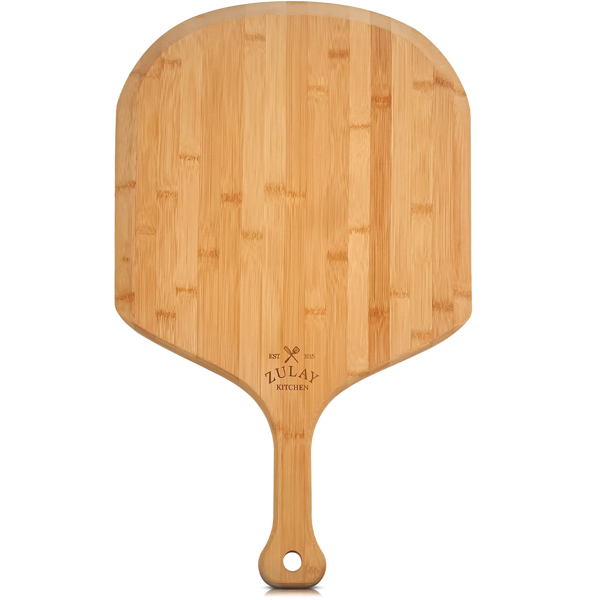 Zulay Kitchen Wooden Pizza Peel - Large 15'' Pizza Paddle With Extra Long Handles - Authentic Natural Bamboo Easy Glide Edges &