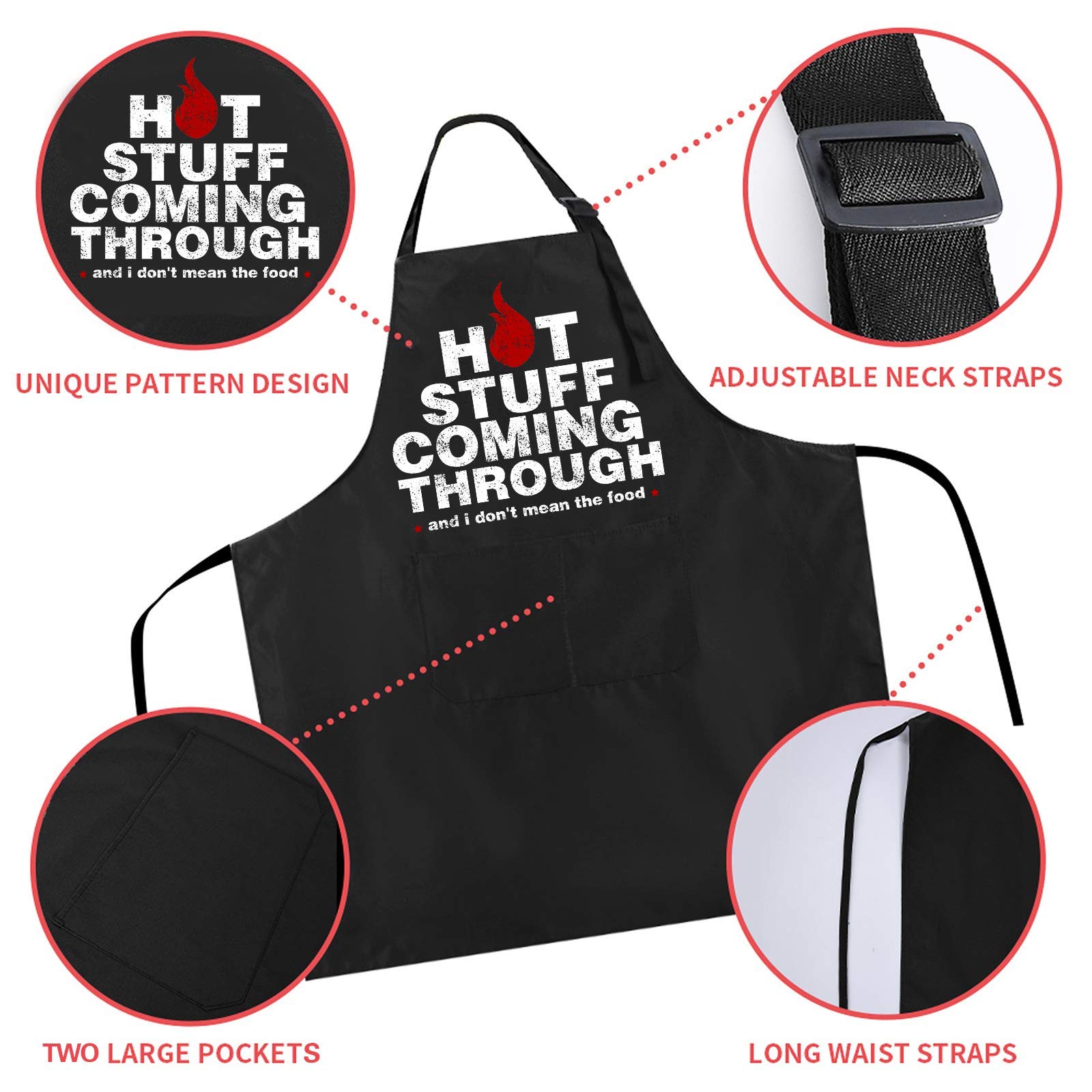 Rosoz Funny BBQ Black Chef Aprons for Men  Hot Stuff Coming Through  Adjustable Kitchen Cooking Aprons with Pocket Waterproof Oil Proof Valentine's Day/Birthday