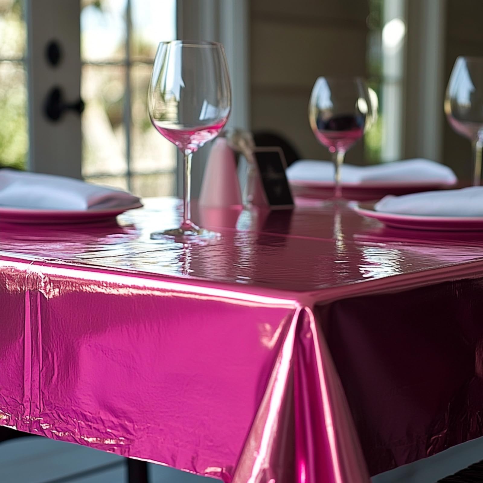 Partywoo Magenta Foil Tablecloth, 3 Pack 54 X 108 Inch Rectangle Tablecloth, Foil Tablecloth For 6 To 8 Foot Table, Metallic Tab