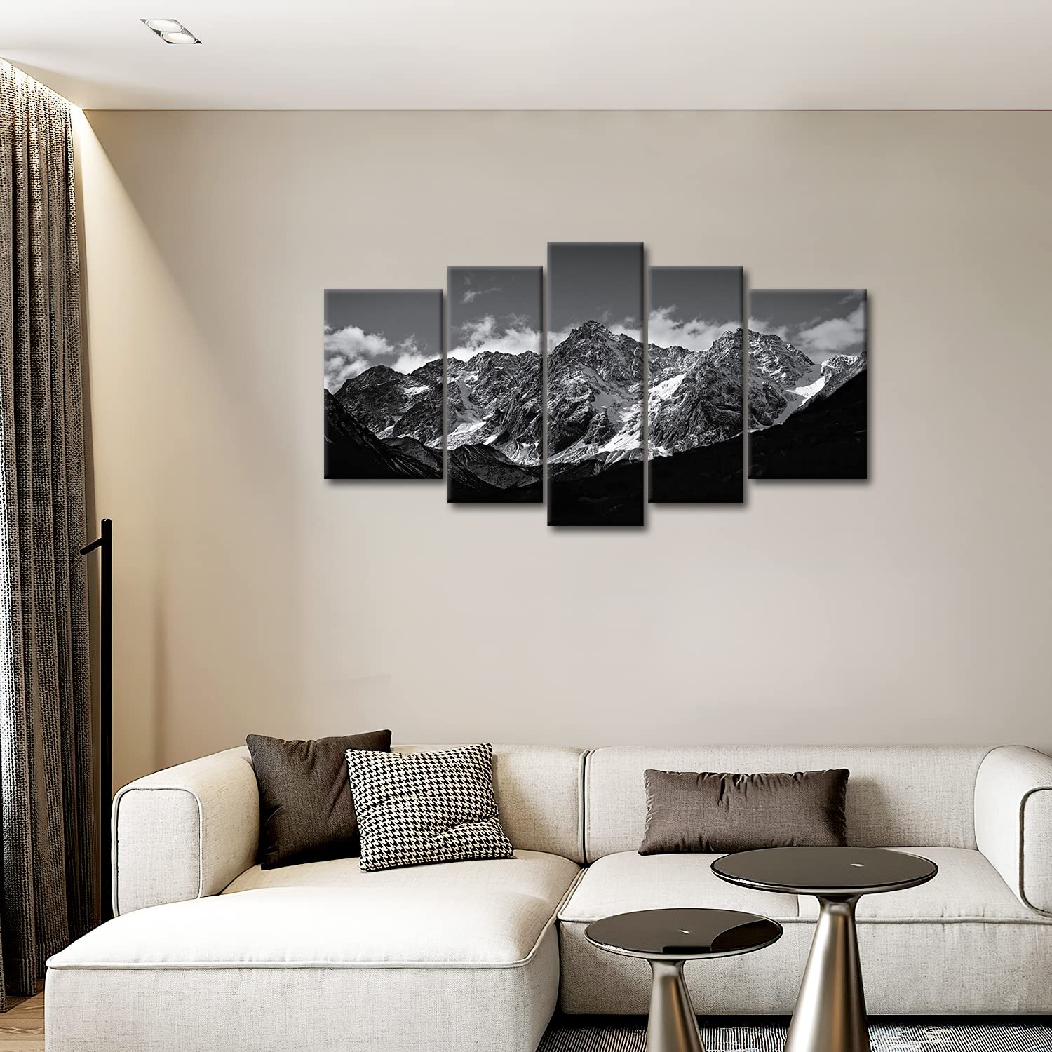 Canvas Wall Art Mountain Black And White Snow Mountain Landscape Picture 5 Pieces Prints On Canvas Modern Giclee Framed Artwork