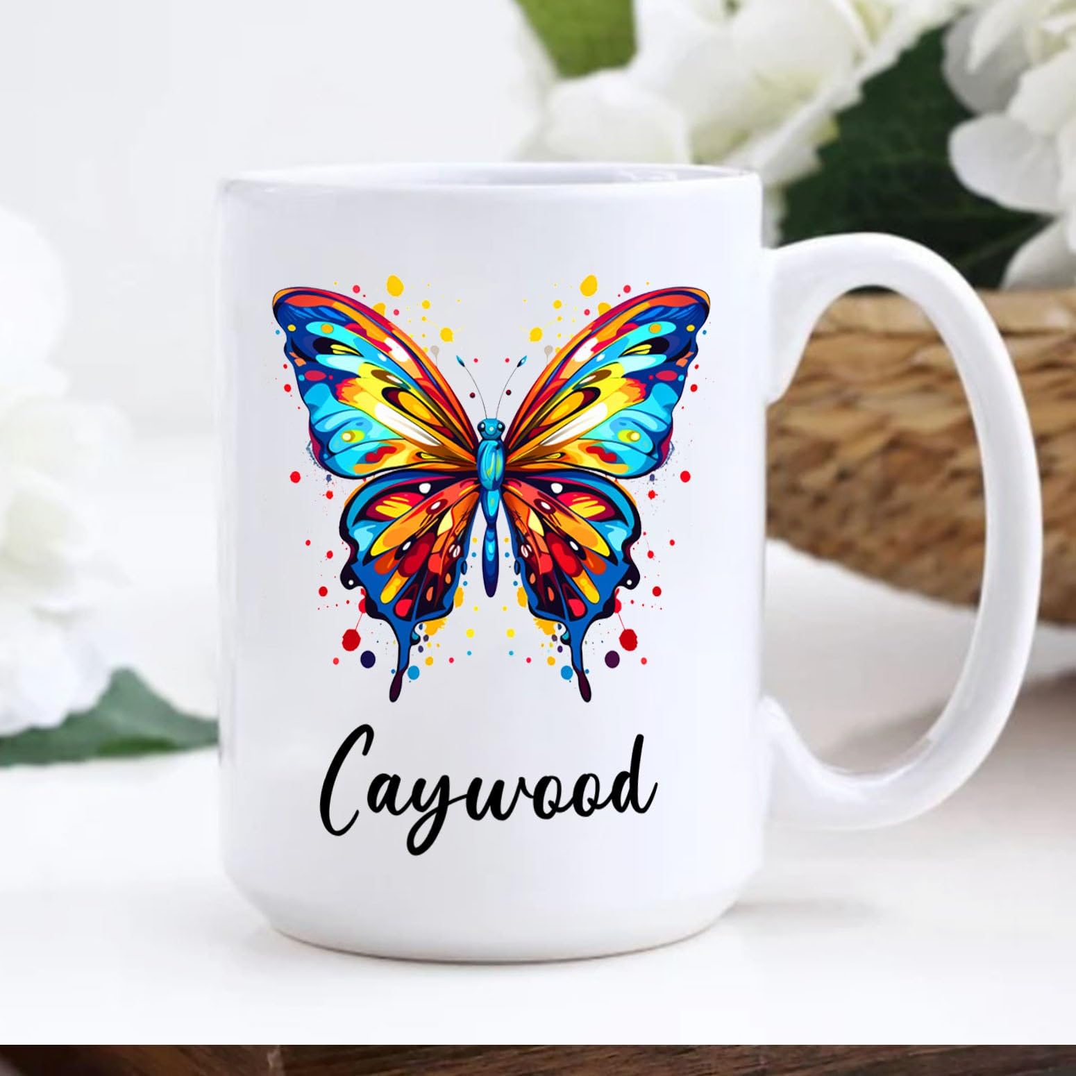 Personalized Butterfly White Ceramic Mug Gift For Girl Women Butterfly Lover Birthday, Butterfly Coffee Mug Cup Gifts With Custo