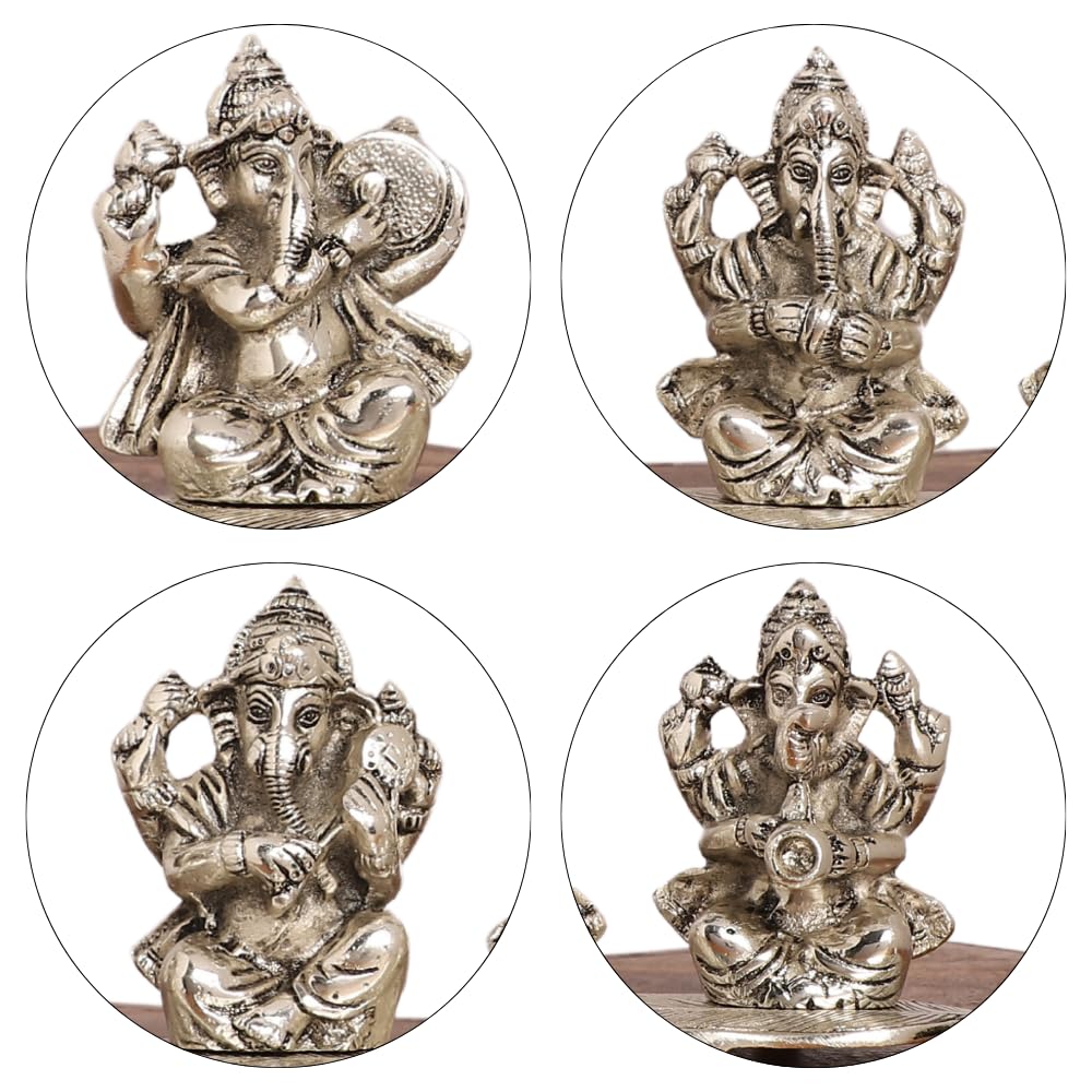 Smiles Gift Silver Plated Musical Ganesh Idol | Aluminium Figurines | Showpiece For Table, Pooja, Mandir & Return Gift