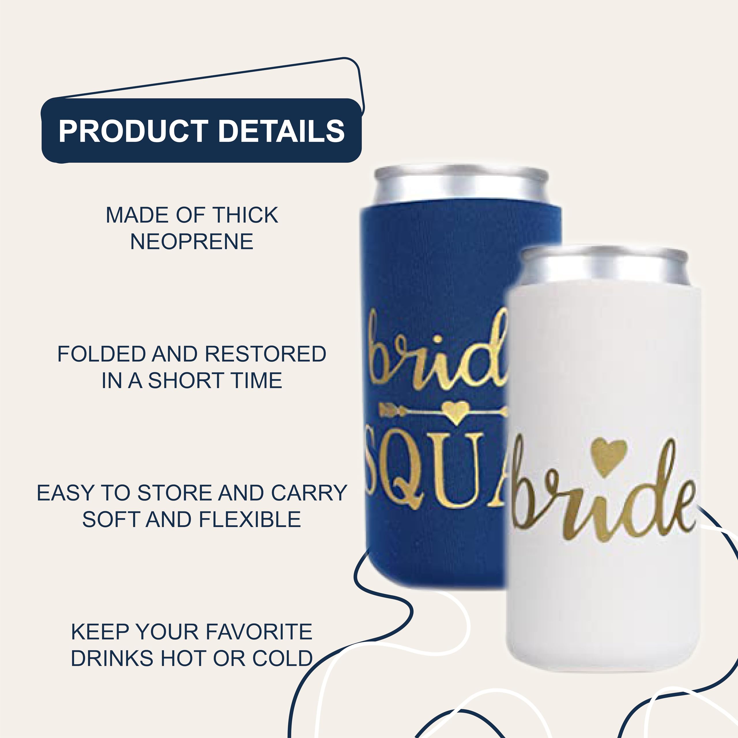 Partygifts&Beyond 10Packs Bachelorette Party Decorations Slim Can Cooler Bridesmaid Gifts Can Cooler Bride Squad Can Sleeves(Nva