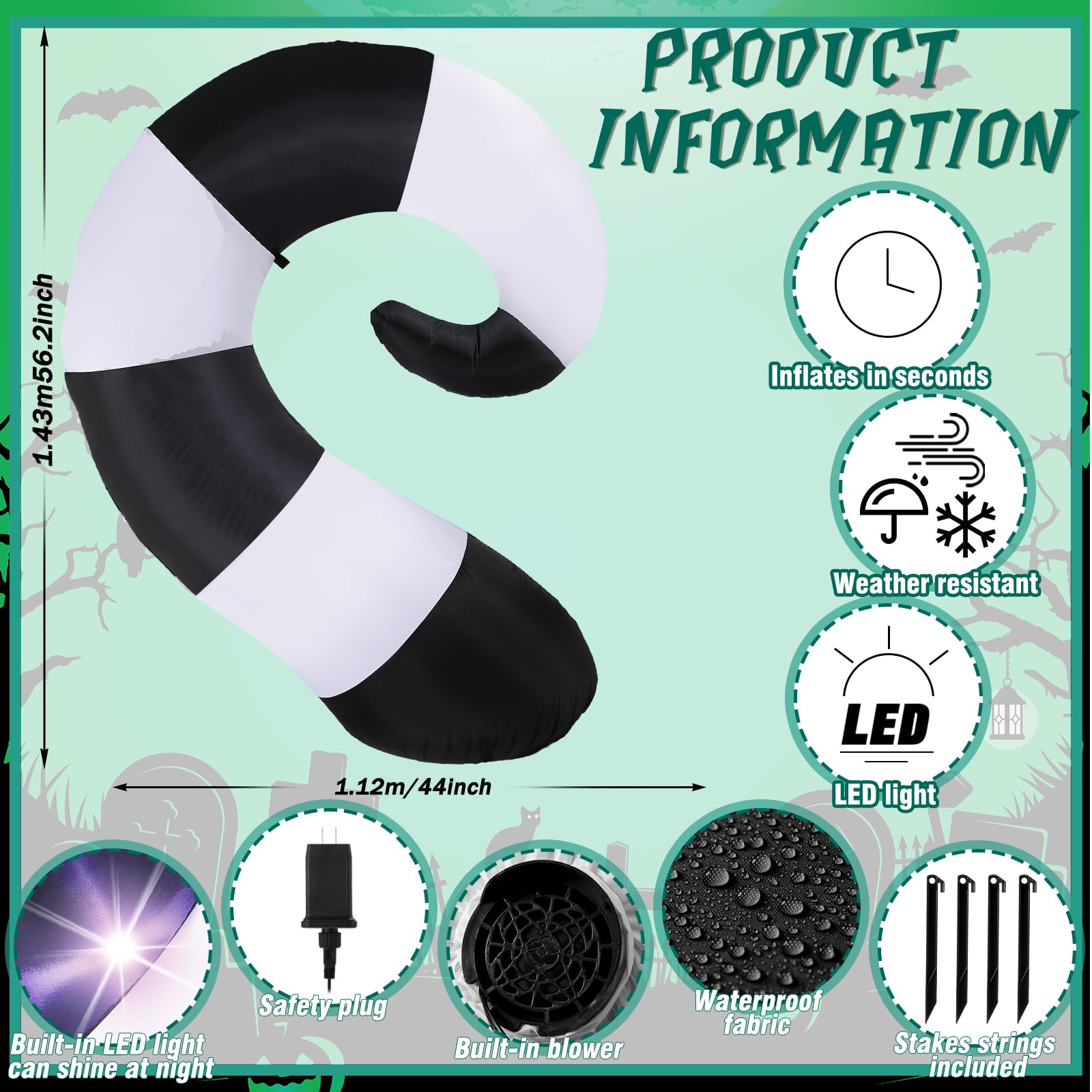 VIHOSE 4.69 FT Halloween Sandworm Inflatable Decoration Blow up Inflatable Sand Worm Built-in LED Lights for Halloween Outdoor G
