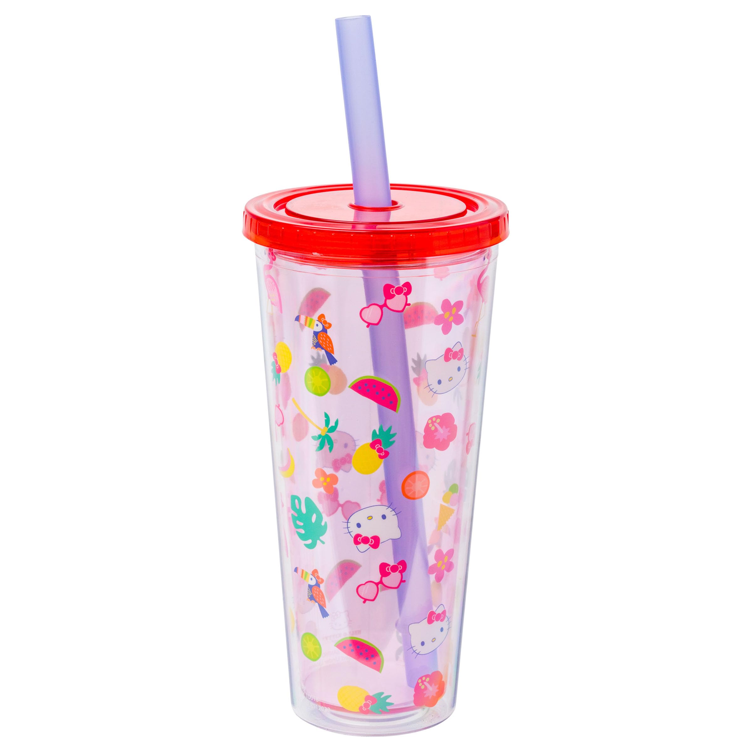 Silver Buffalo Sanrio Hello Kitty Tropical Summer Plastic Boba Tumbler with Lid and Wide Straw, 24 Ounces
