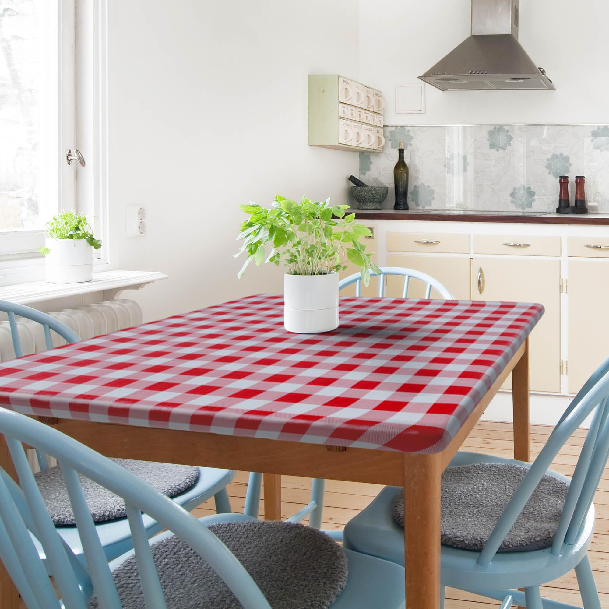 Sorfey Kitchen Tablecloth -Fitted with Elastic, Vinyl with Flannel Back, Fits for Table 36 w x 60 L Rectangle,Water Proof, Easy 