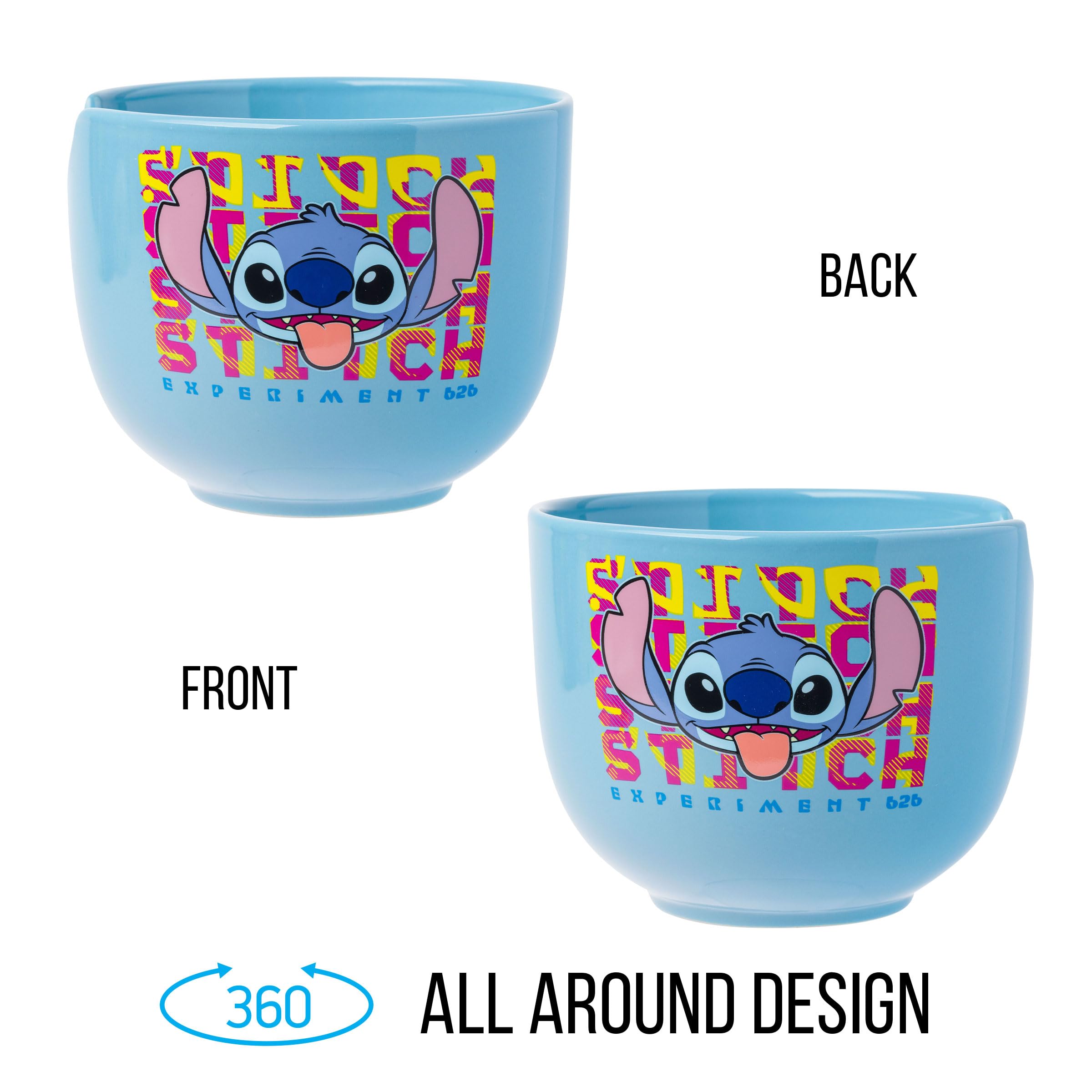 Silver Buffalo Disney Lilo And Stitch Experiment 626 Ceramic Ramen Noodle Rice Bowl With Chopsticks, Microwave Safe, 20 Ounces