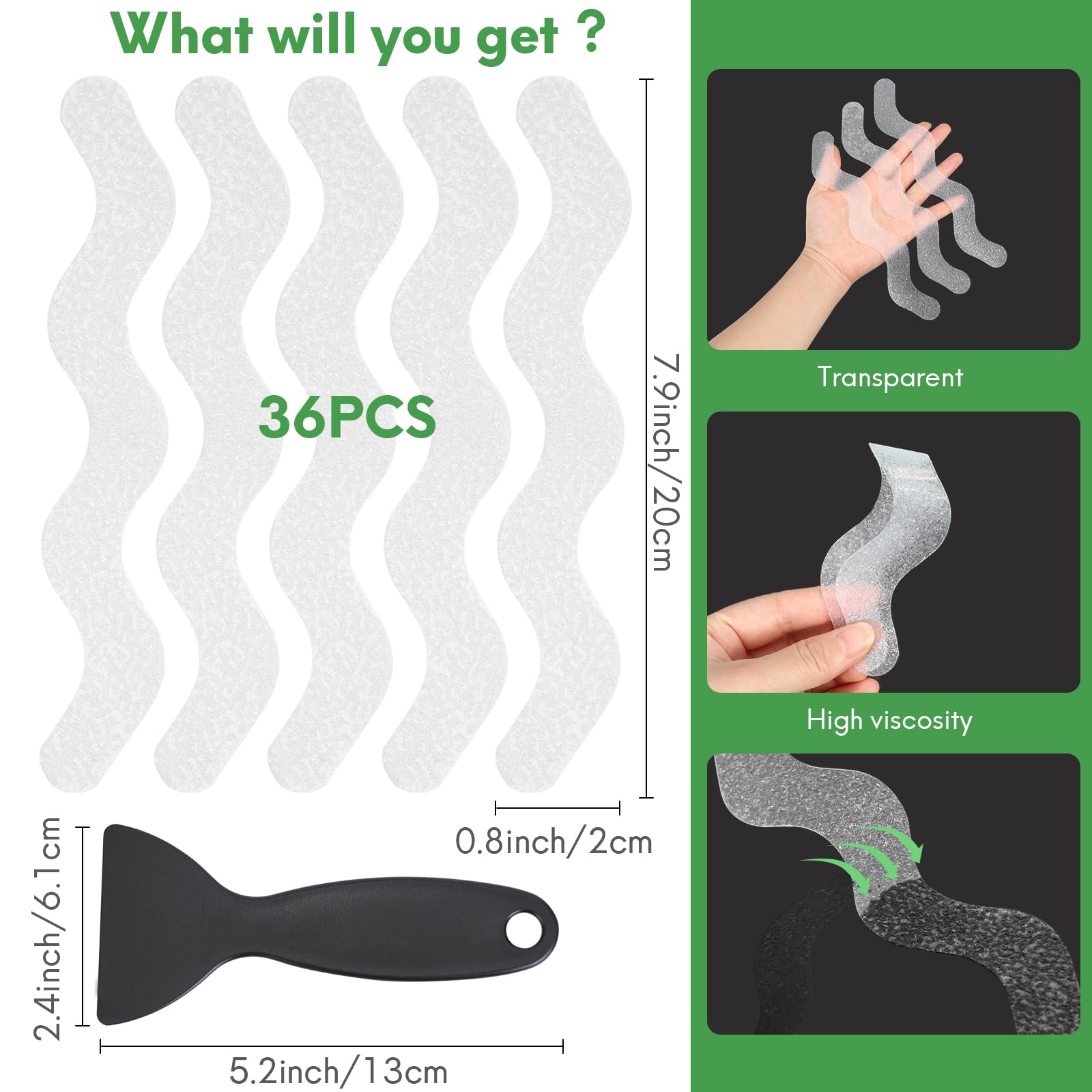 36 Pcs Bathtub Non Slip Stickers, Anti Slip Shower Stickers, Shower Non Slip Stickers With Scraper For Bath Tub, Shower Floor, S