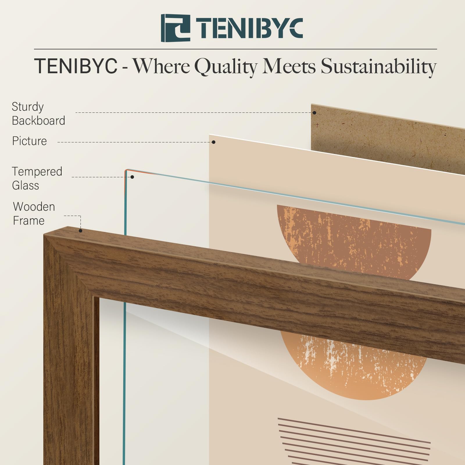 TENIBYC 5x7 Picture Frame 4 Pack - Brown Wood, HD Tempered Glass, 5 x 7 Photo Frame for Table Top and Wall Display, Gift for Fam