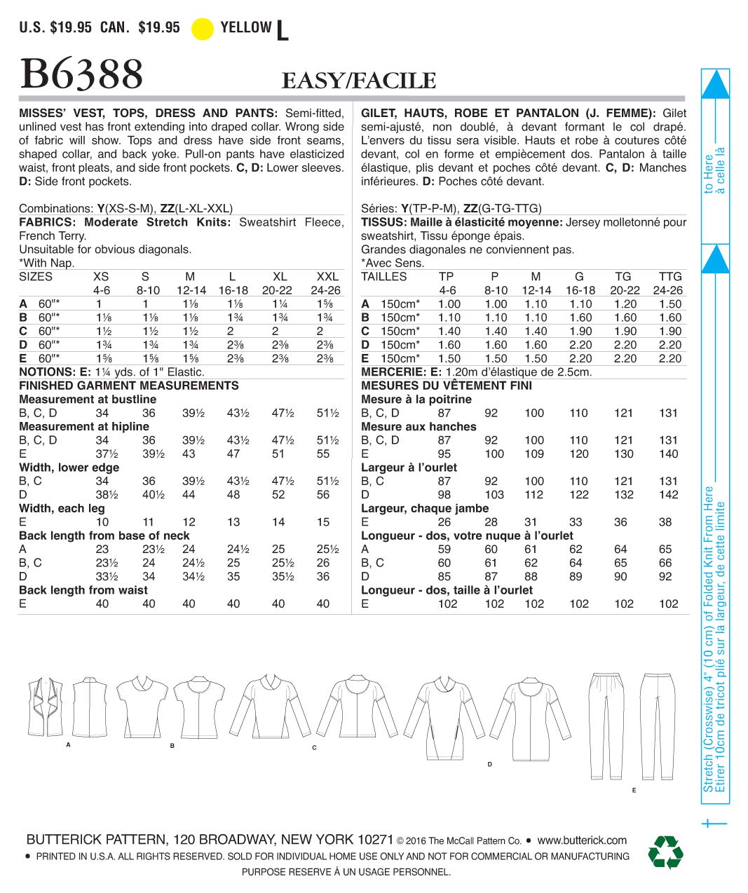 Mccall Pattern Company Misses' Vest/Top/Dress And Pants, Zz (16-18-20-22-24-26)