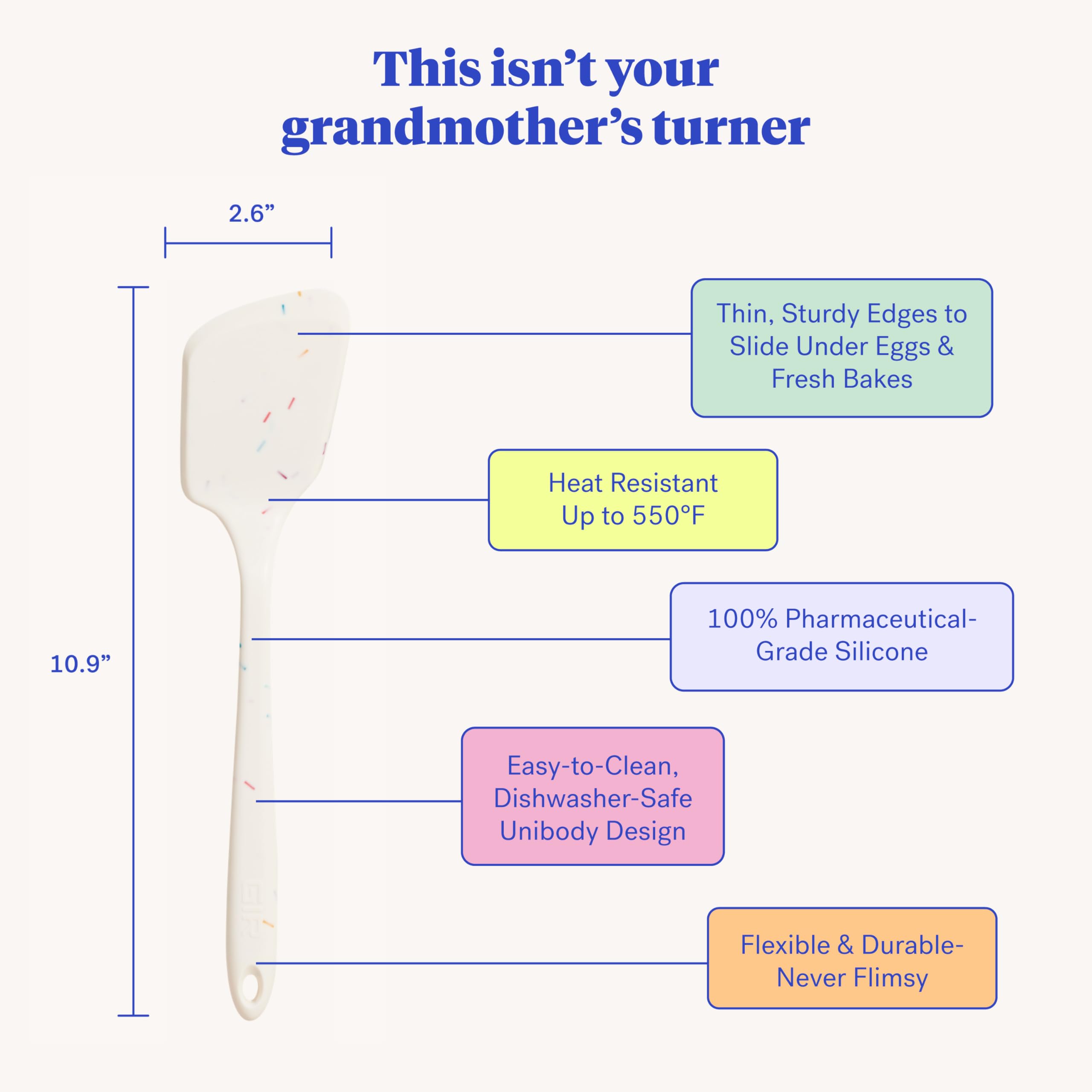 Gir: Get It Right - Premium Mini Silicone Spatula Turner - 11'' X 2.6'' X 0.7'' - Seamless One Piece Design, Nonstick & Heat Res