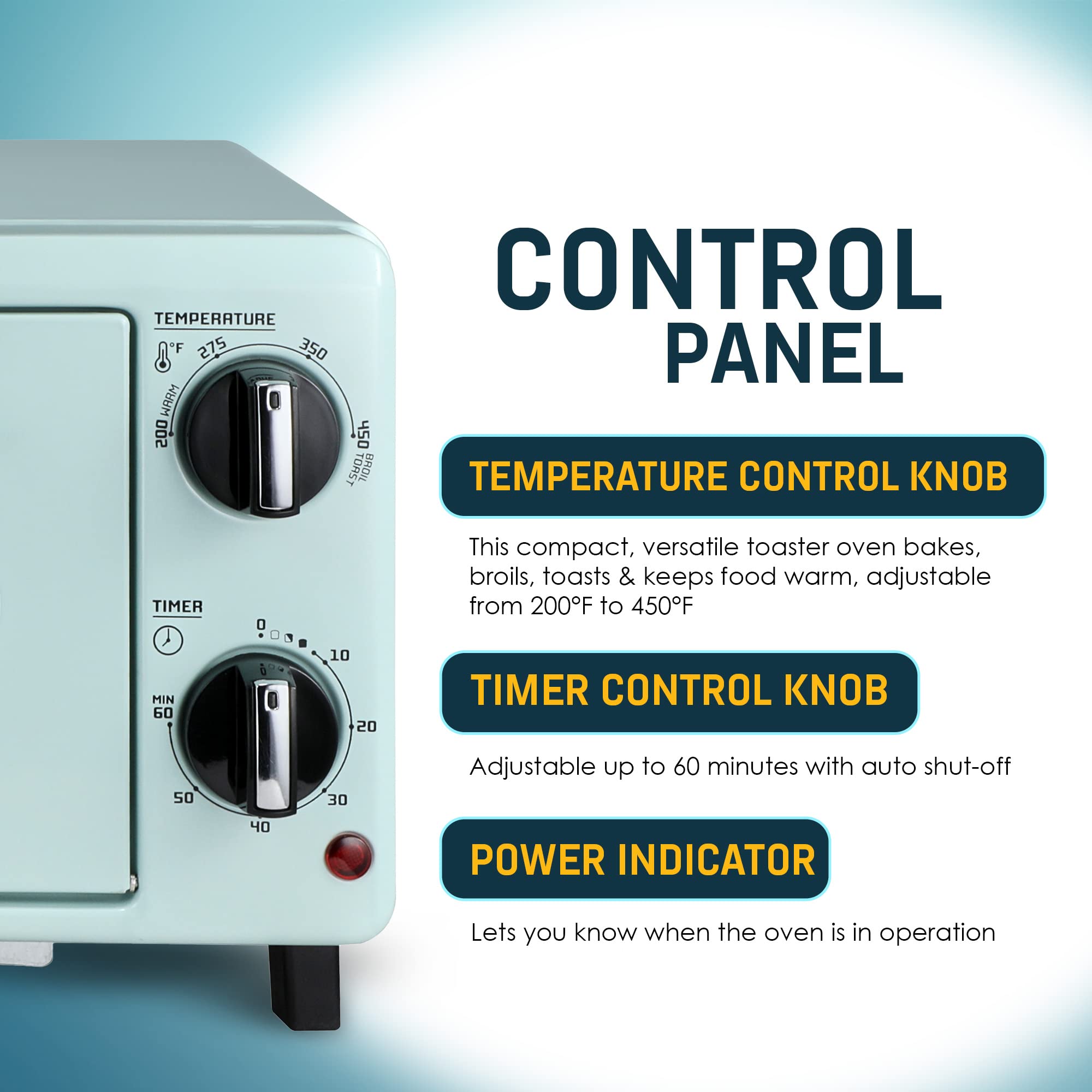 Elite Gourmet ETO147M Retro 50’s Toaster Oven, 2 Slice, 10L, Mint, Adjustable Timer & Temperature Control, Fits 8” Pizza, 1000W