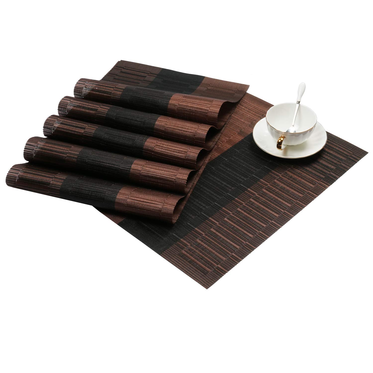 Shacos Placemats With Table Runner Set Of 7 Woven Vinyl Wipe Clean Heat Resistant Table Mats And Runner Set For Dining Table, Om