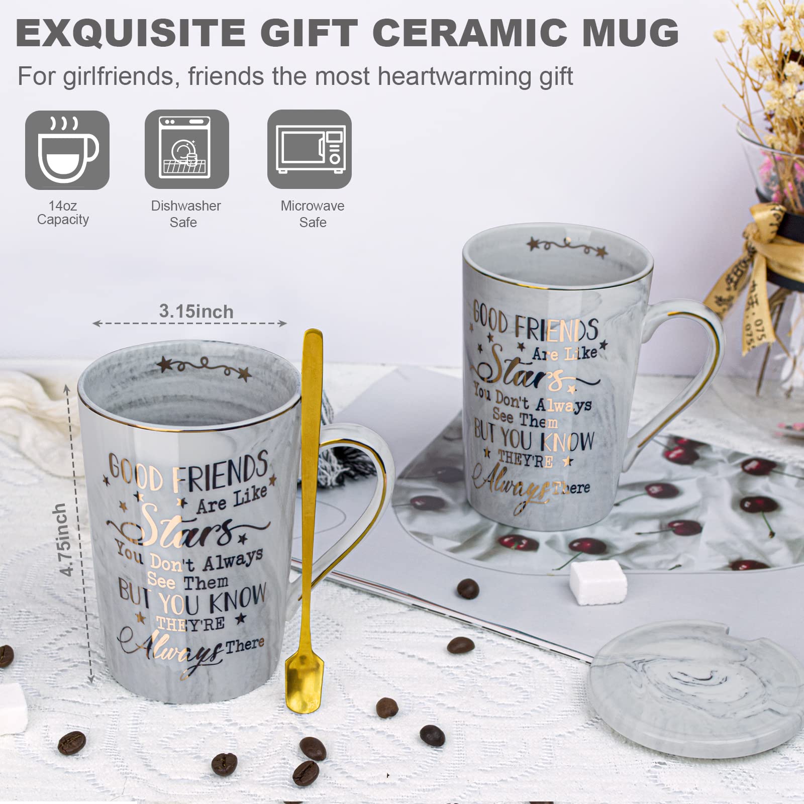 Best Friend Birthday Gifts for Women - Birthday Gifts for Women Friends - Perfect Birthday Gifts Ideas for Her  Male Friends  Best Friend  BFF  Sister - Friends Ceramic Marble Coffee Mug 14 Oz Grey