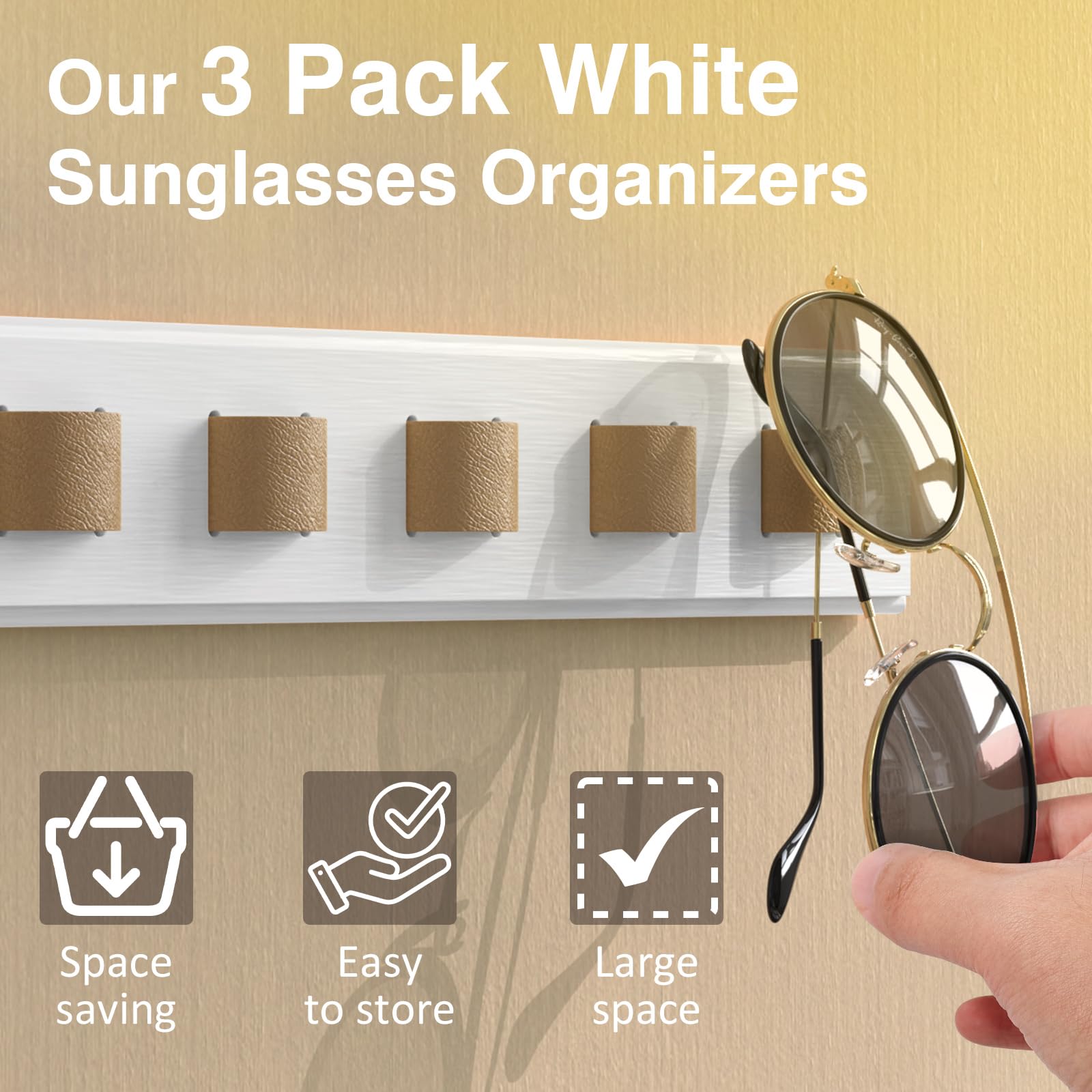 Durmmur 3 Pack Sunglass Organizer, Wall Mounted Sunglasses Organizer, Wooden Glasses Holder Sunglass Holder, Sunglasses Rack For