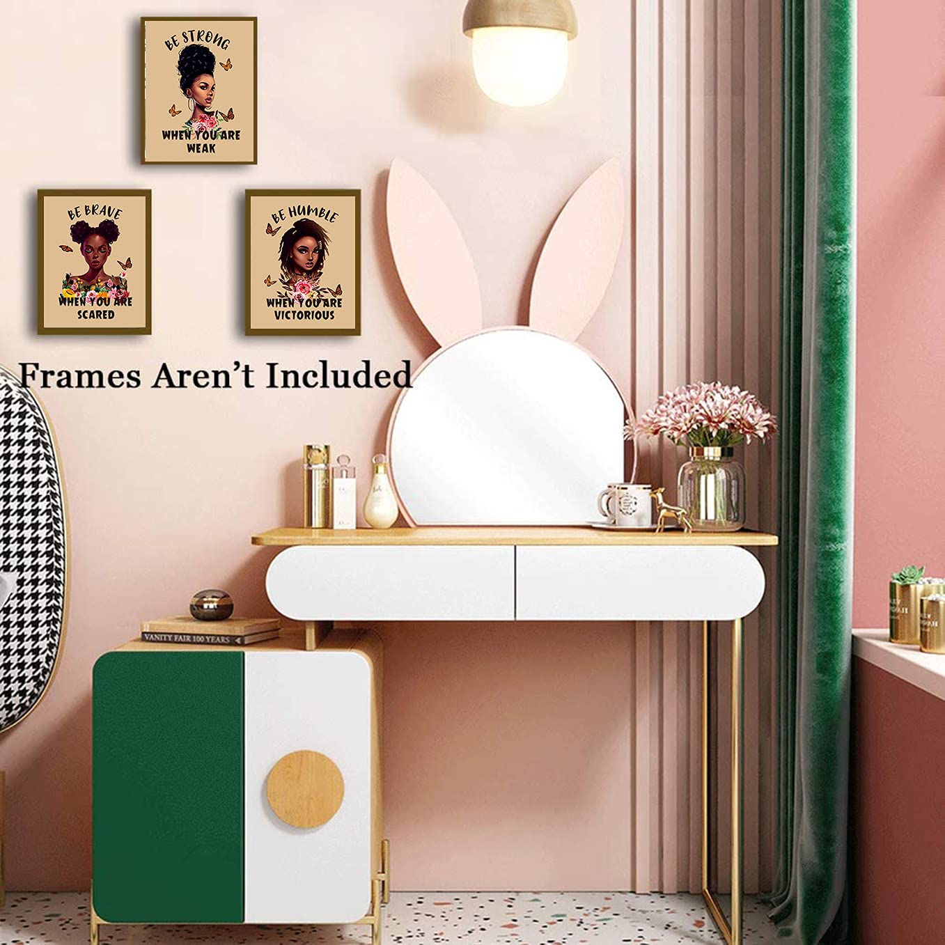 Motivational Black Girl Wall Art,Black Girl Inspirational Quotes Art Painting,Minimalist Modern Queen Beauty,Set Of 4 (8''X 10''
