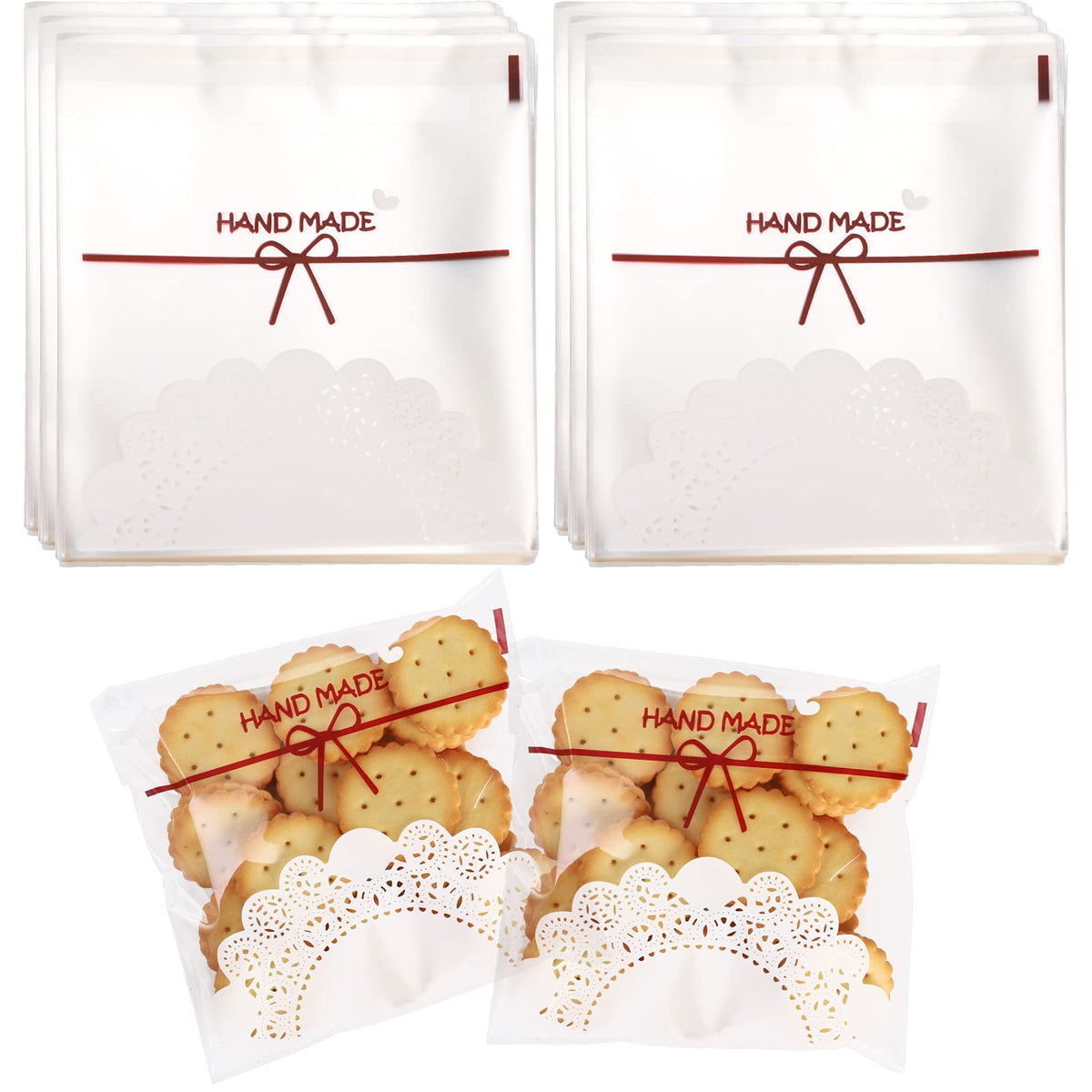 Topzea 500Pcs Self-Adhesive Cookie Bags, 5.5X5.5Inch Clear Treat Bags Diy Plastic Individual Candy Bags Decorating Favor Bag Cel