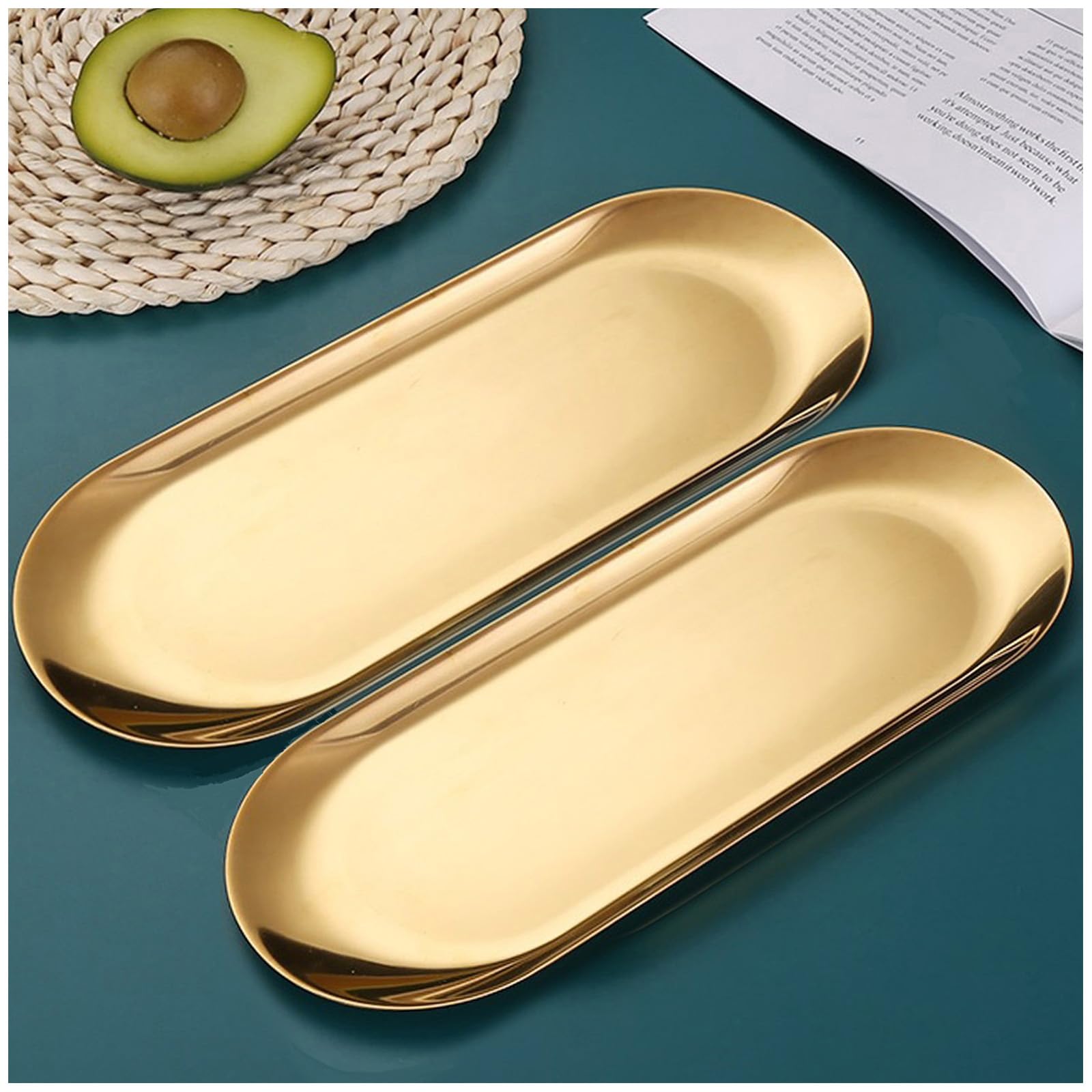 [2Pk ] Gold Tray - Gold Decorative Tray - Gold Serving Tray, Perfume Bathroom Jewelry Vanity Mirror Candle Trinket Towel Tray, S