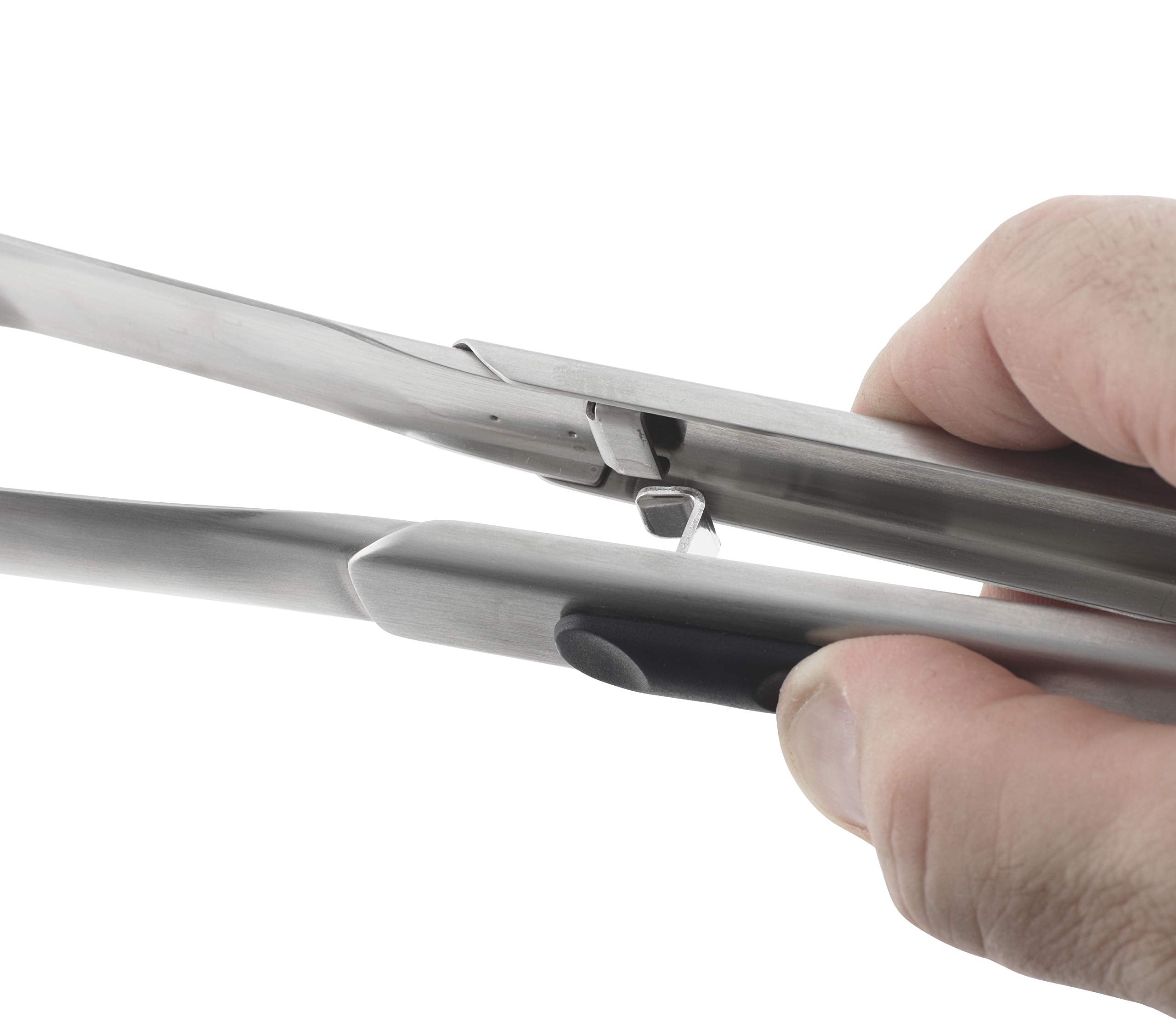 Kuhn Rikon Stainless Steel Softedge Locking Tweezer Tongs With Silicone Edge, Black