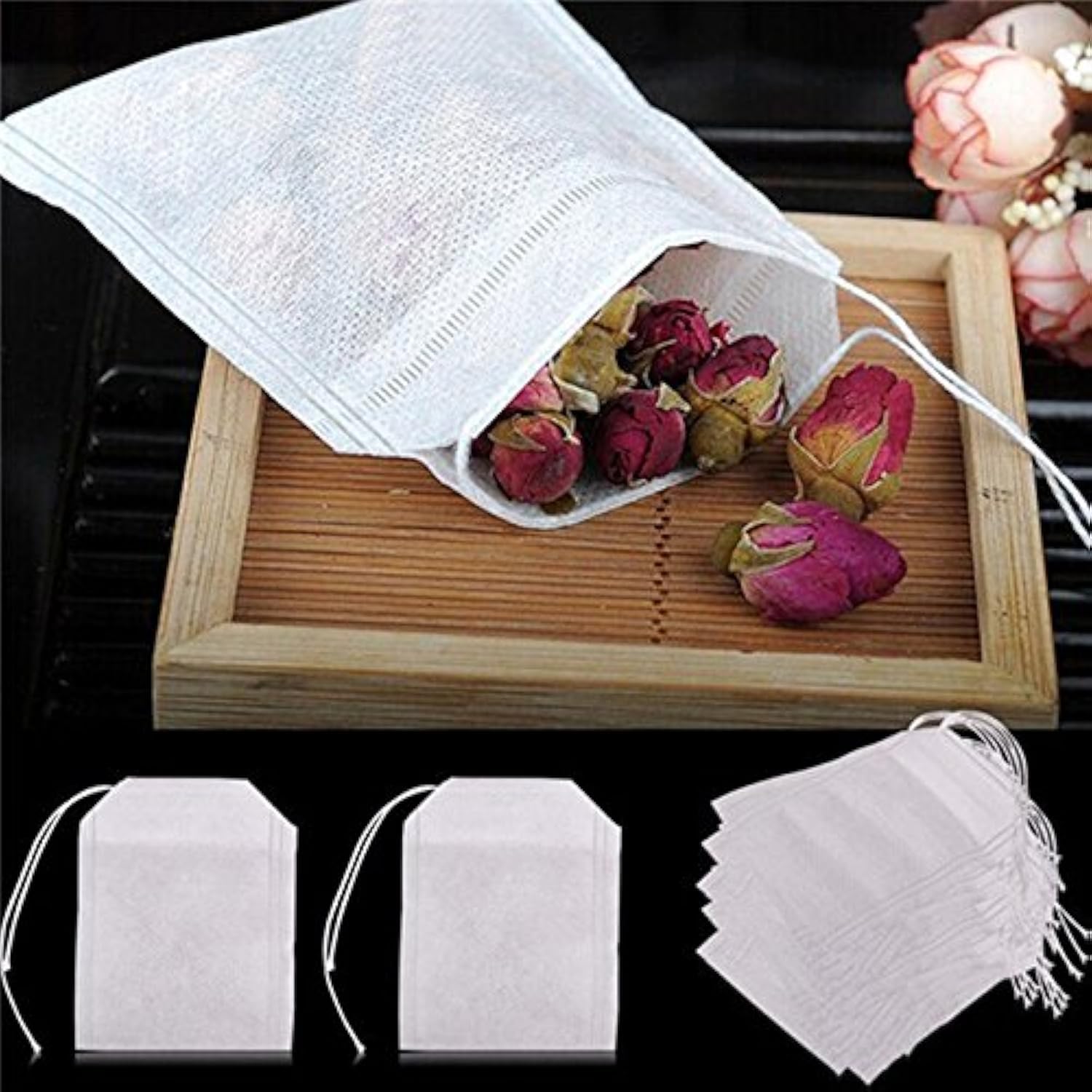 Hasthip 100 Pcs Disposable Tea Filter Bags, New NonWoven Fabrics Empty Tea Bag With String Heal Filter Paper For Tea Leaf