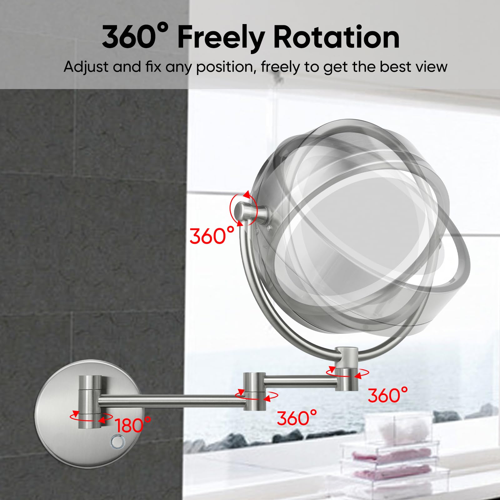 Gurun 8.5 Inch Magnifying Makeup Mirror With 3 Tones Dimmable Led Lights Double Sided Touch Control Vanity Mirror For Bathroom W