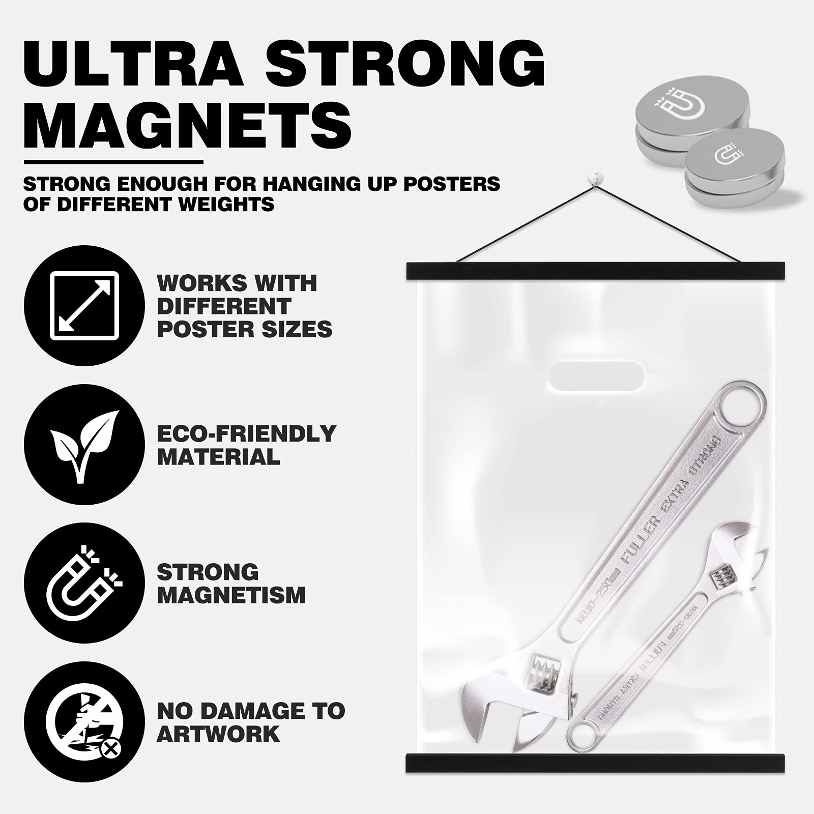 Ywlake Magnetic Poster Hanger, 36X48 36X24 36X12 Poster Frame Wood Wooden Magnet Print Posters Dowel Scroll Hanger Hangers Hangi