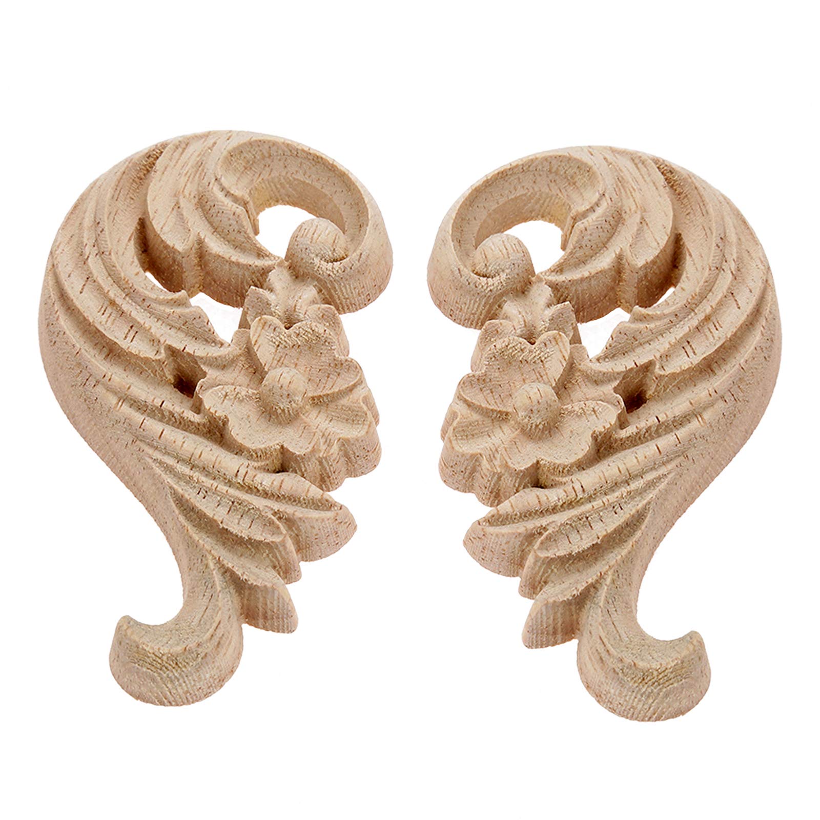 Muxsam 1-Pair Rose Carved Wood Appliques Onlay, 8.5X5X1Cm/3.35X1.97X0.39Inch, Door Decorative Excellent Funiture Decal Sticker F