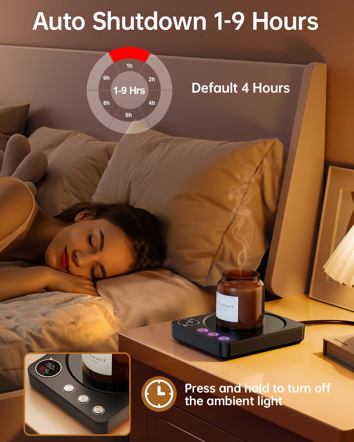 SWEETFULL Mug Warmer - 36W, 3 Temp Settings, LED Display, Timer, Black