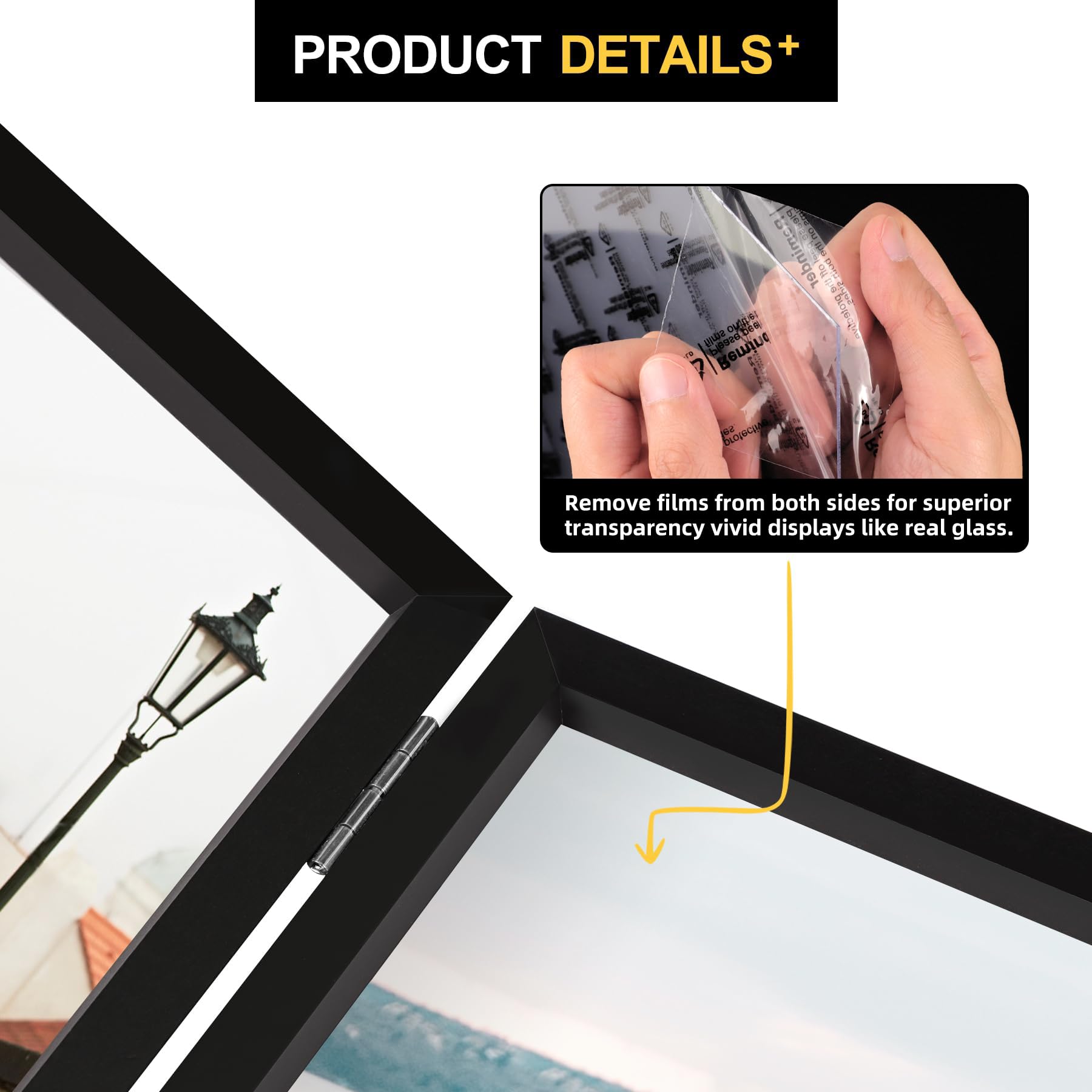 8x10 Double Picture Frame Wooden Hinged Photo Frame Definition Glass Stand Vertically on Desktop or Tabletop Black