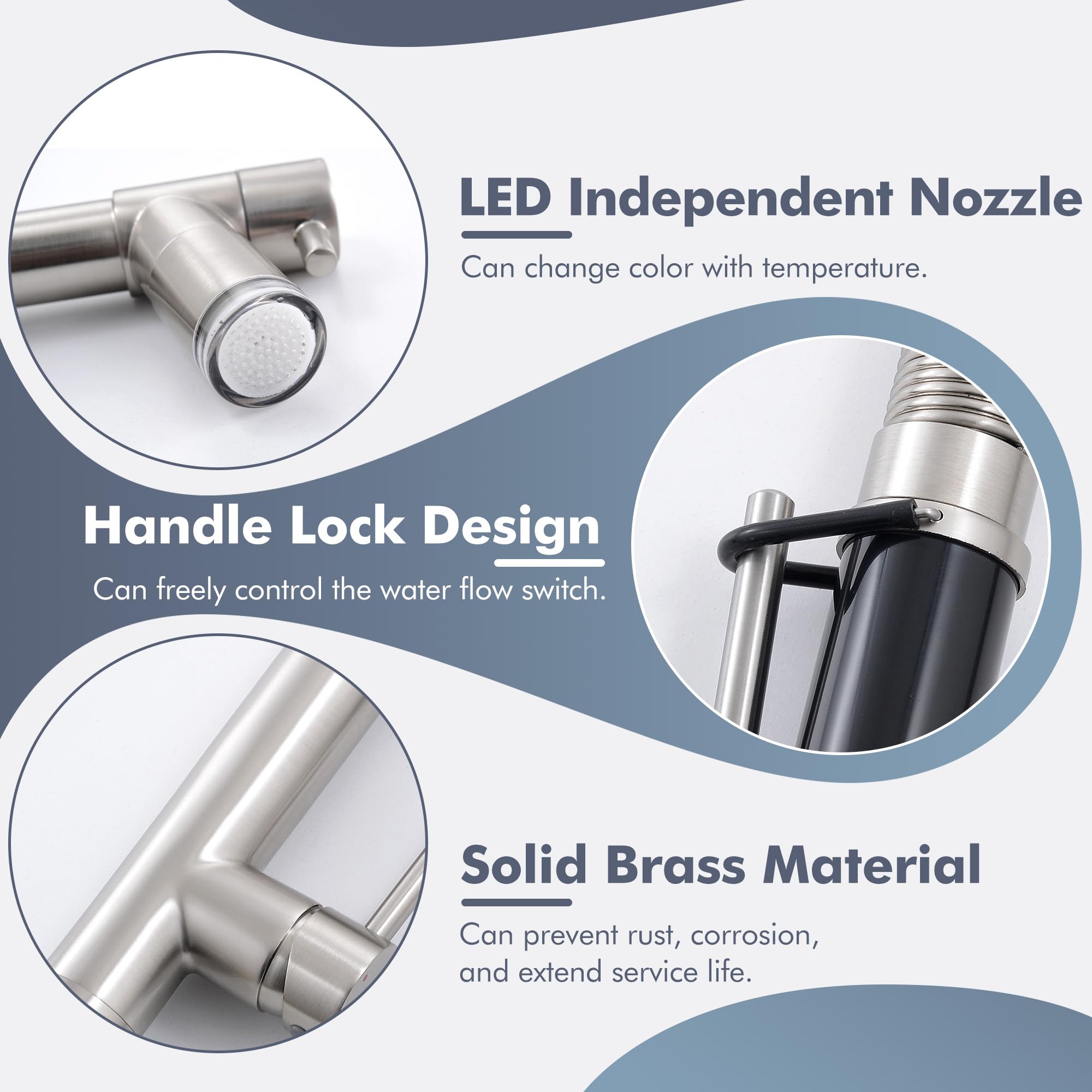 Gimili Kitchen Faucet With Pull Down Sprayer Commercial Kitchen Faucet With Led Double-Headed Single Handle Spring Stainless Ste