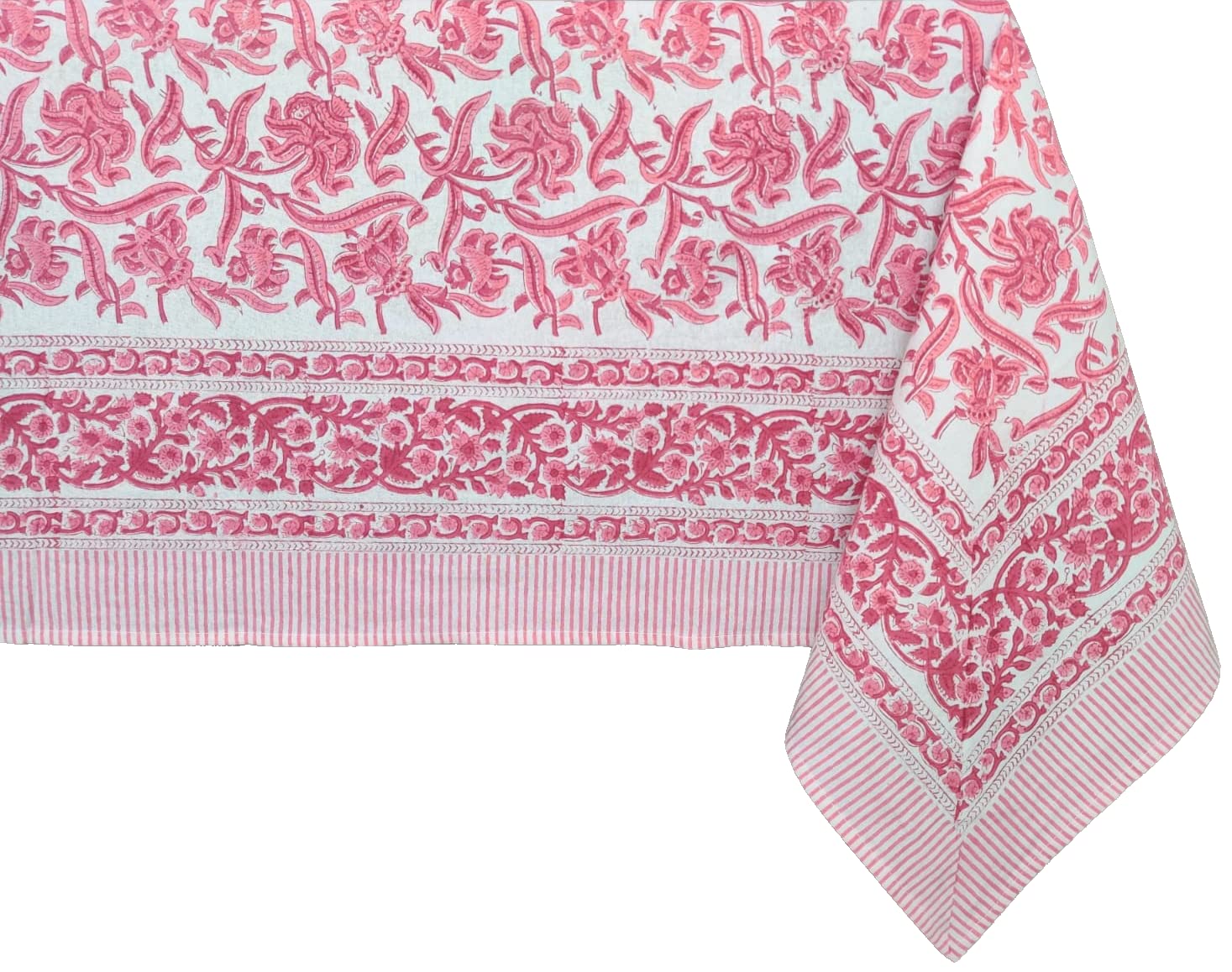 ATOSII Red Bloom 100% Cotton Tablecloth, Handblock Print Rectangle Table Cover for Kitchen Dining I Tabletop Linen I Parties, We