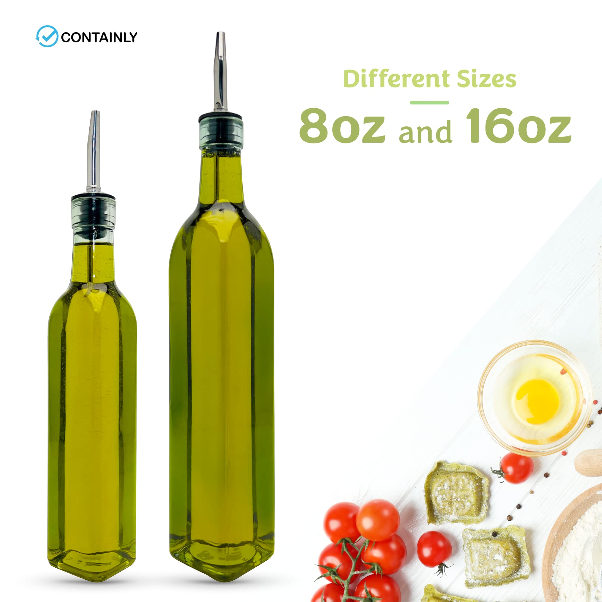 Containly 16Oz Glass Olive Oil/Vinegar Bottle For Kitchen, Olive Oil Dispenser With Stainless Steel Spout For Easy Pouring (16 O