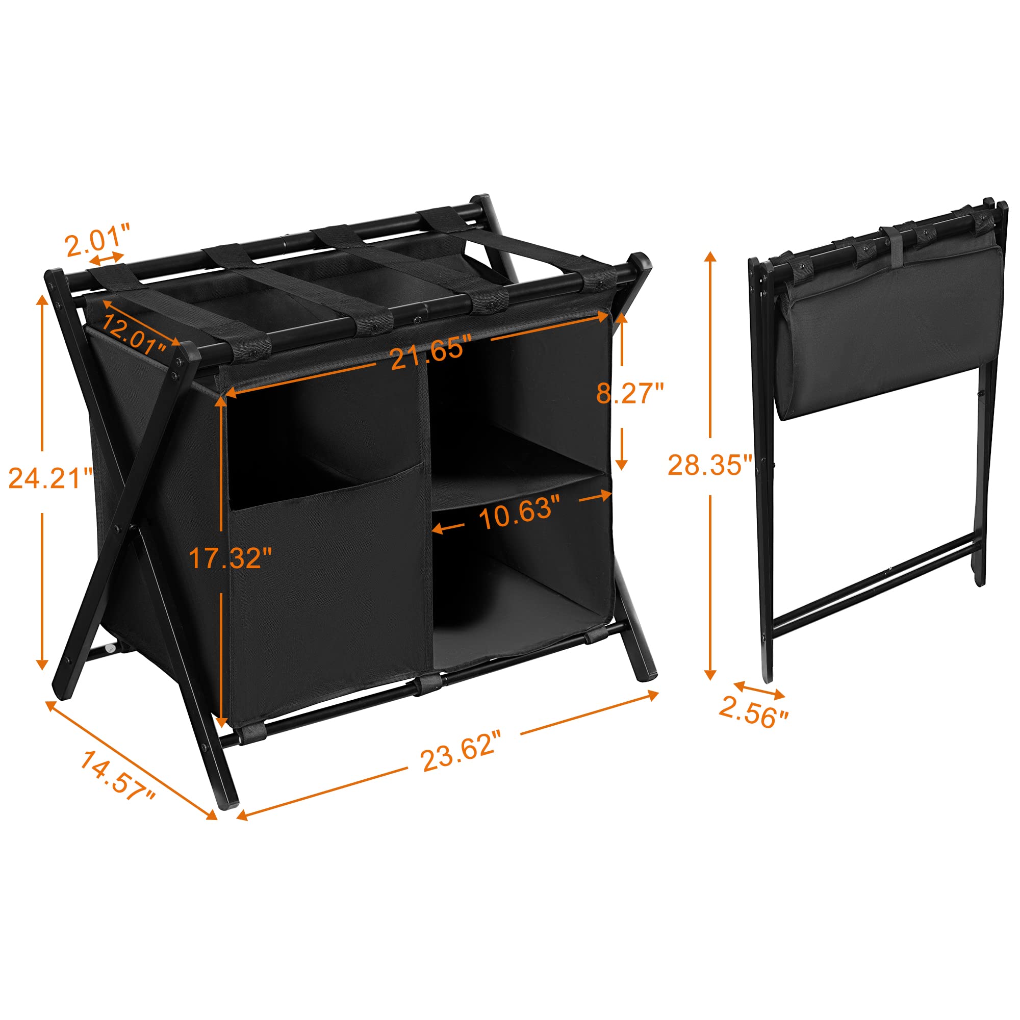 Heybly Luggage Rack With Laundry Bag,Pack Of 2,Steel Folding Suitcase Stand With Storage Shelf For Bedroom, Hotel, Foldable Stee